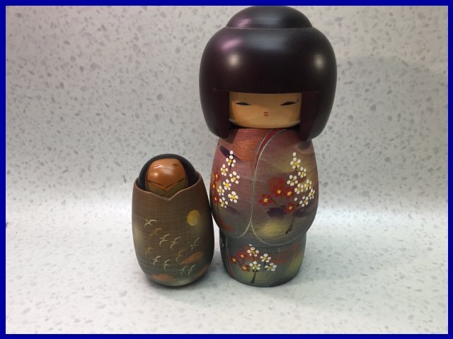 V1255S ★創作こけし・近代こけし★創作こけし作家 藤川正衛「 おぼろ月 」「童心」★ 郷土玩具 伝統工芸 インテリア コレクション