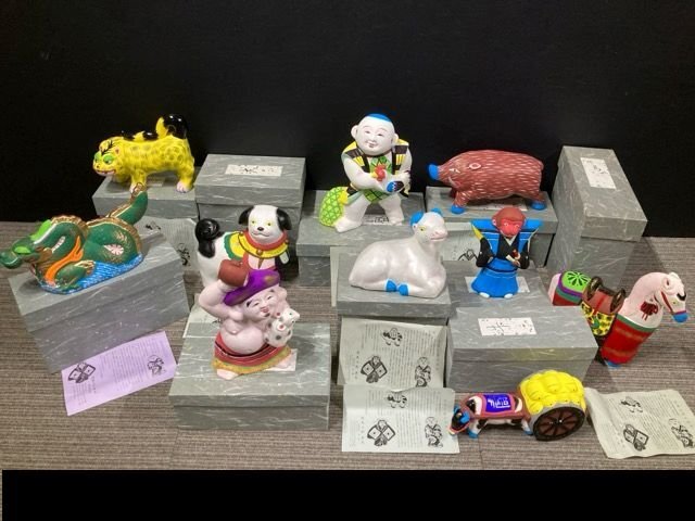 Y5248M 伏見人形 窯元 干支 置物 まとめ 土人形 郷土玩具 工芸品