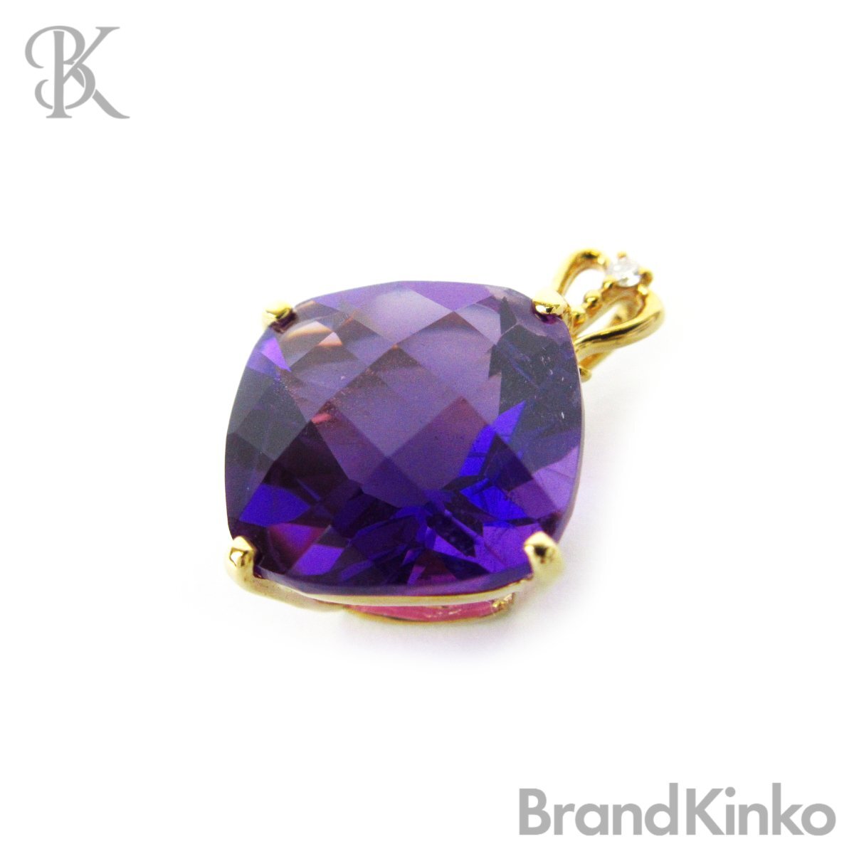 美品 K18 ペンダントトップ チャーム イエローゴールド ダイヤ 0.01ct 紫石付 5.50ct 総重量約2.6g 超音波洗浄済み ◇