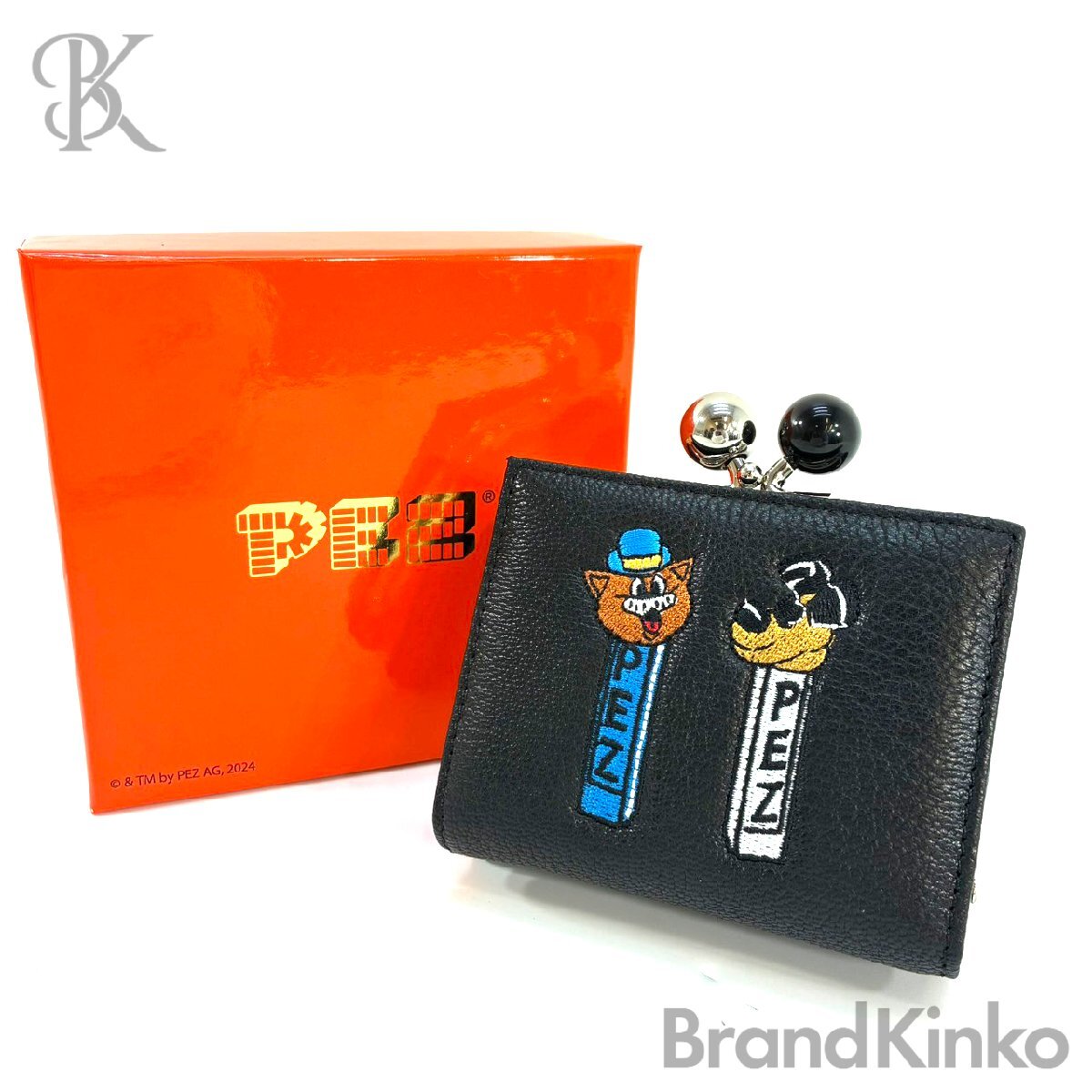 極美品 ペッツ イアパピヨネ がま口 コンパクト財布 レディース ブラック系 PEZ ×ear 中古 ★