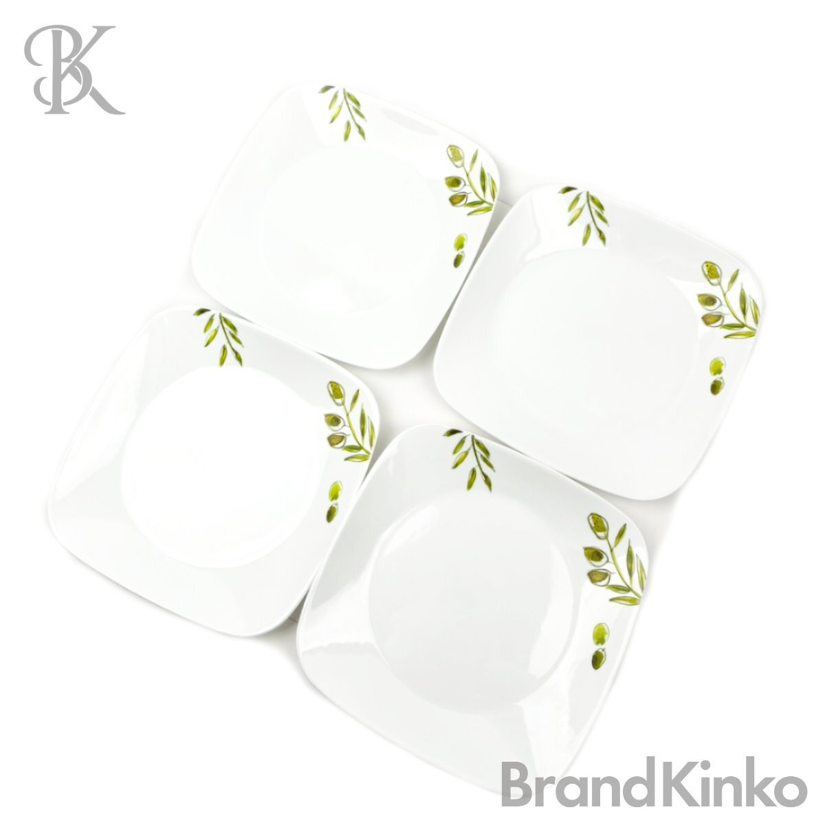 長期保管品 コレール 中皿 プレート 4枚セット ホワイト系 植物柄 食器 4客 皿 陶磁器 オリーブ アメリカ製 CORELLE 中古 ＃