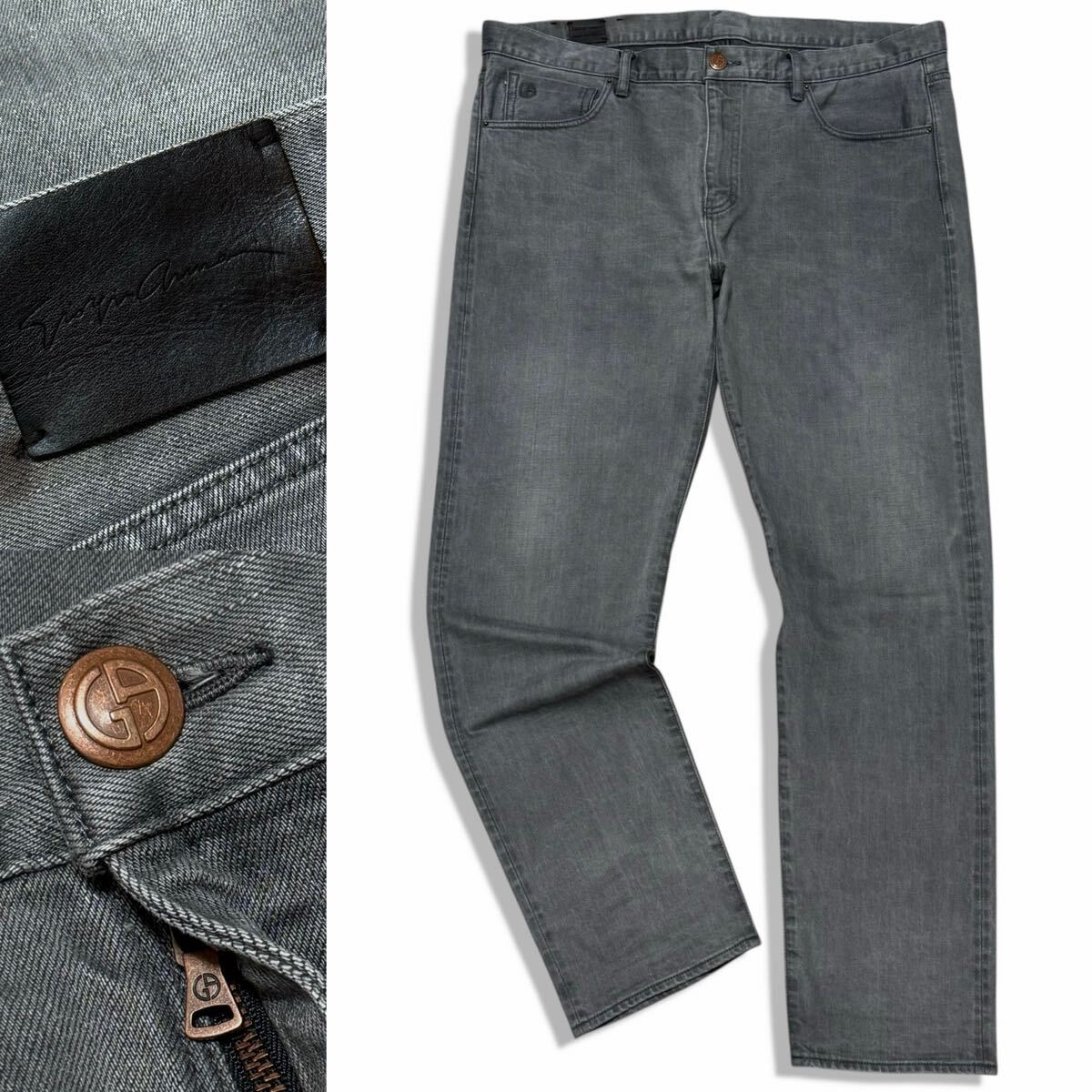 定価18万!!最高峰ウォッシュフェード加工!黒タグ GIORGIO ARMANI ジョルジオアルマーニ ストレッチデニムパンツ ジーンズ GAロゴ 40 グレー
