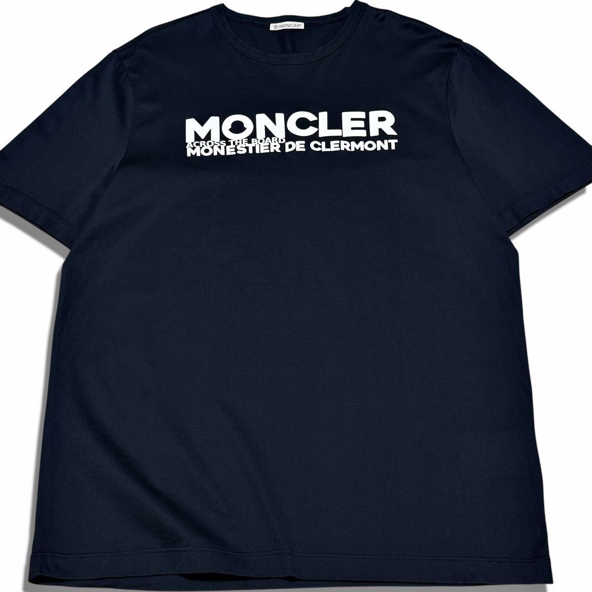 極美品/L相当●MONCLER モンクレール 近年モデル MAGLIA T-SHIRT マグリア 半袖 クルーネック Tシャツ ロゴ ネイビー 紺 メンズ 国内正規品