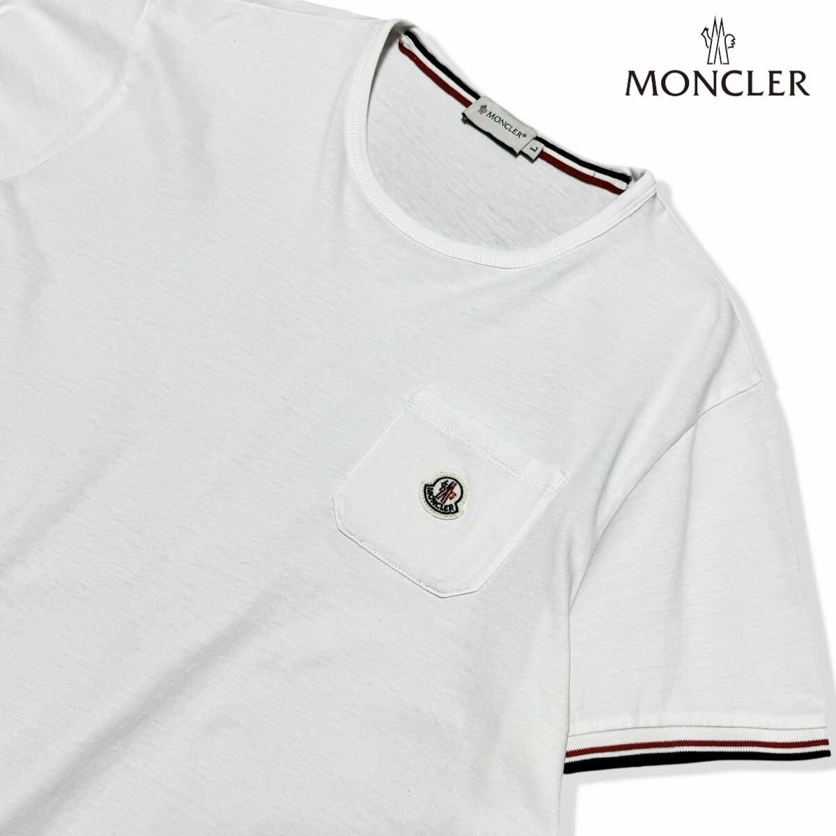 極美品/Lサイズ●MONCLER モンクレール マグリア MAGLIA T-SHIRT 半袖 クルーネック Tシャツ ロゴワッペン トリコロール ホワイト 白 正規