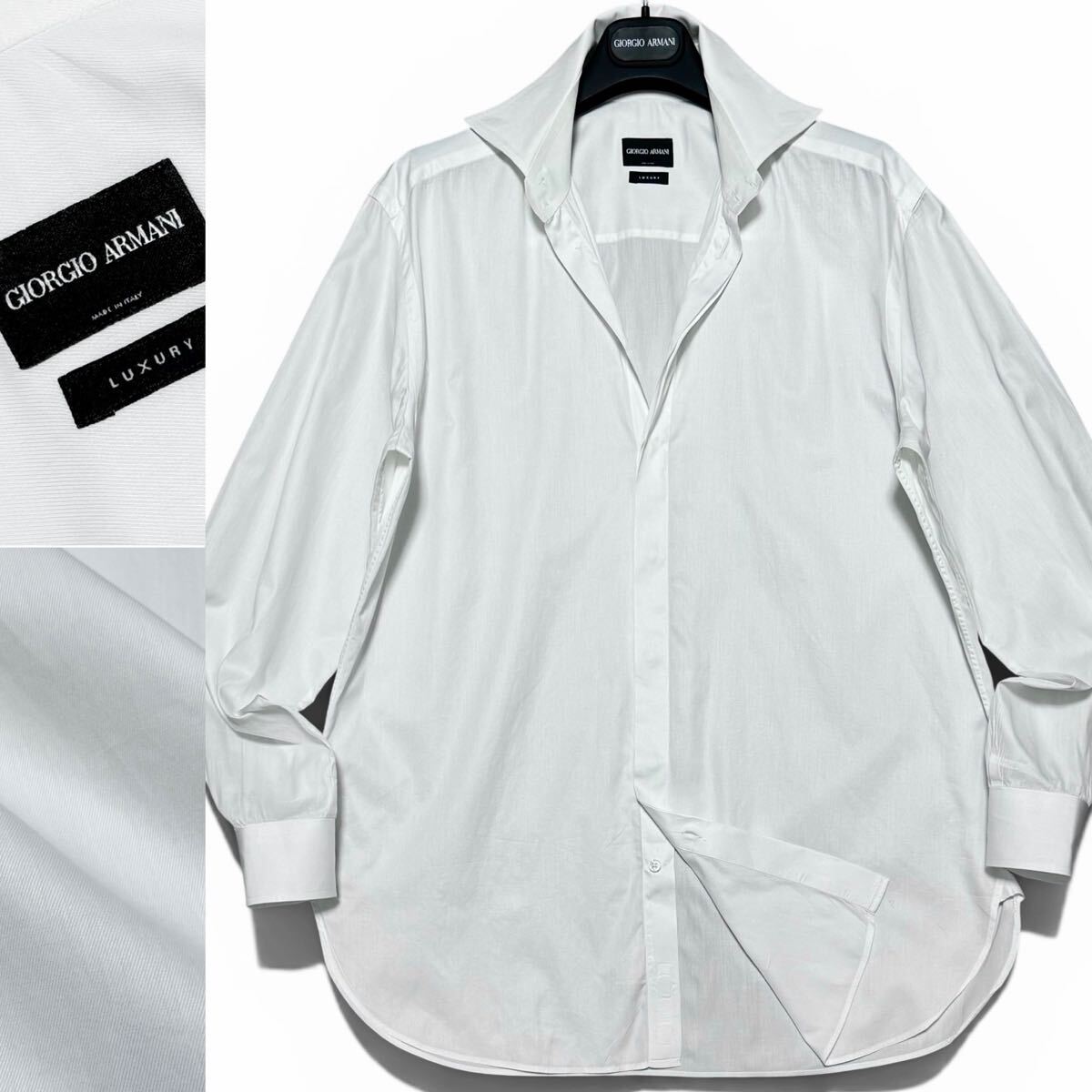 定価15万!!最高峰ラグジュアリーコットン!!BORGO21 GIORGIO ARMANI ジョルジオアルマーニ ドレスシャツ シルクのような極艶 白 42 黒タグ