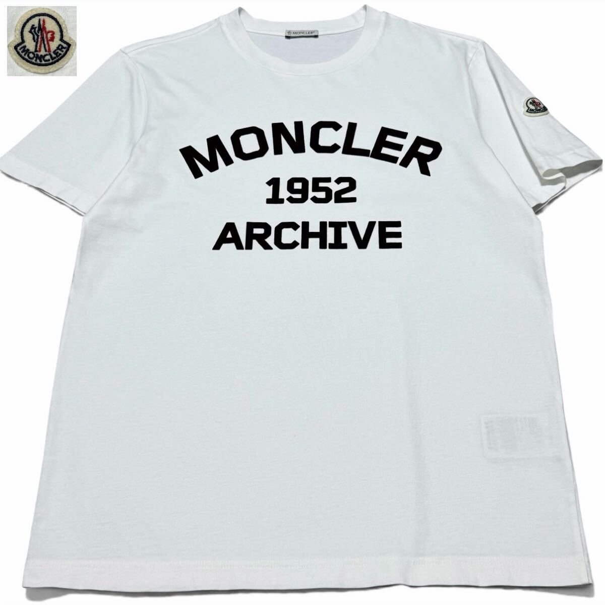 極美品/Lサイズ●MONCLER 2024/25年モデル モンクレール レタリングロゴ 半袖 クルーネック Tシャツ ロゴワッペン ホワイト 白 国内正規品