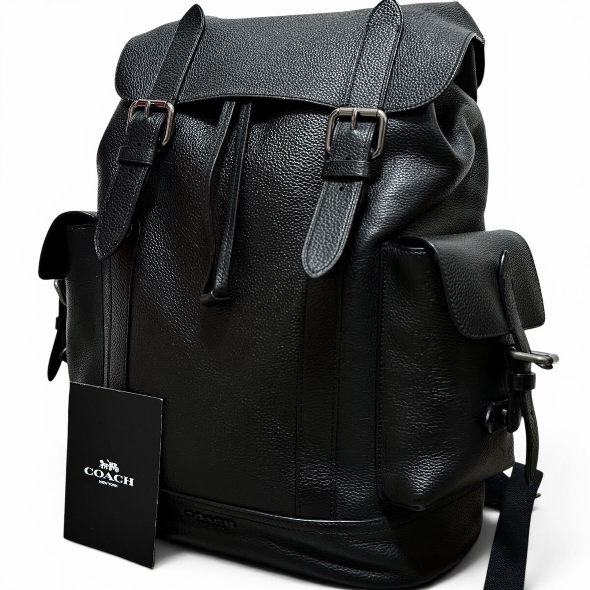 極美品●最高級!!定価12万●COACH コーチ ハドソン メンズ バックパック リュック ビジネス 大容量 A4 PC 書類鞄 ペブルレザー ブラック 黒
