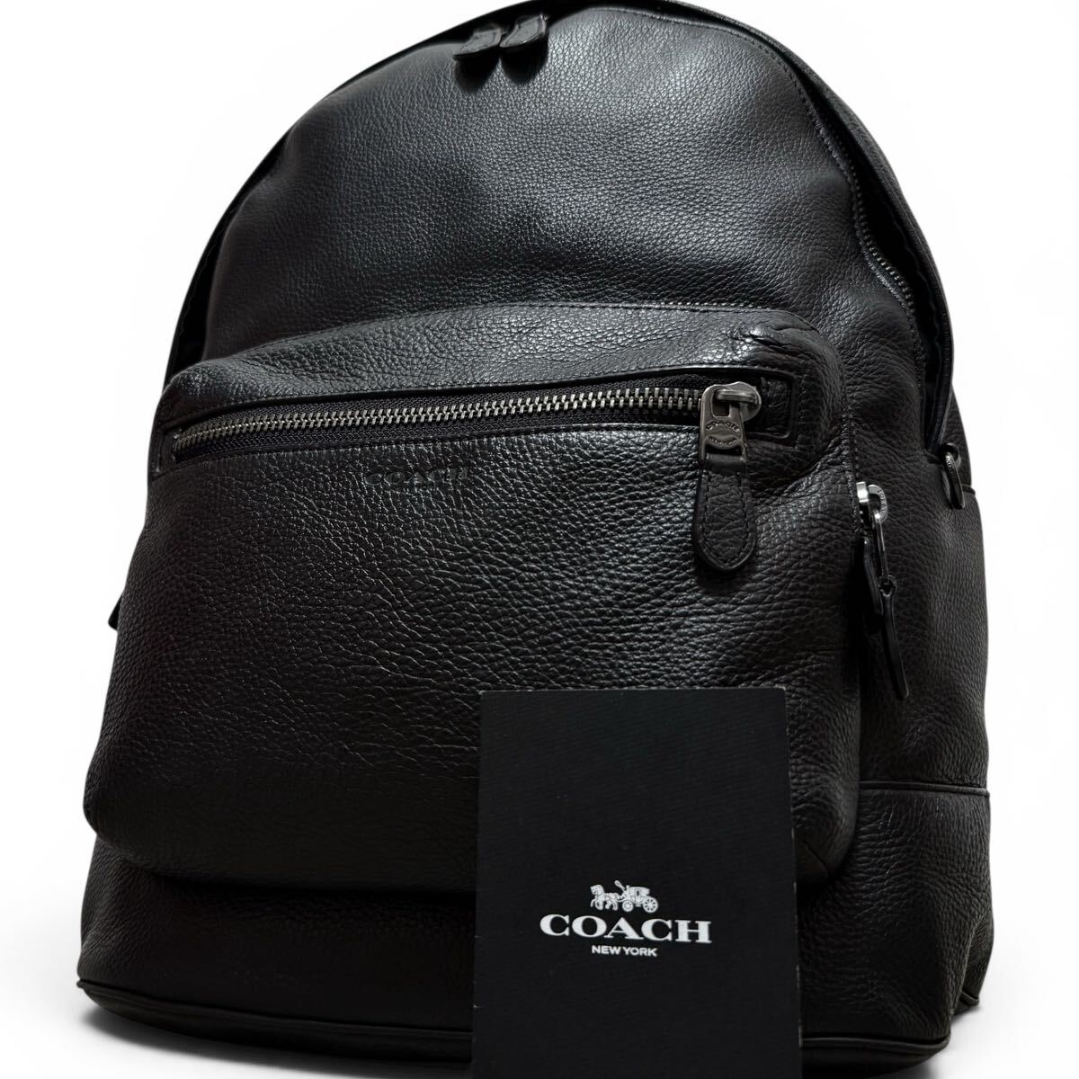 最高級ペブルレザー!!COACH コーチ メンズ バックパック リュック ビジネス 大容量 A4 PC 書類鞄 本革 ロゴ型押し カバン ブラック 黒 通勤