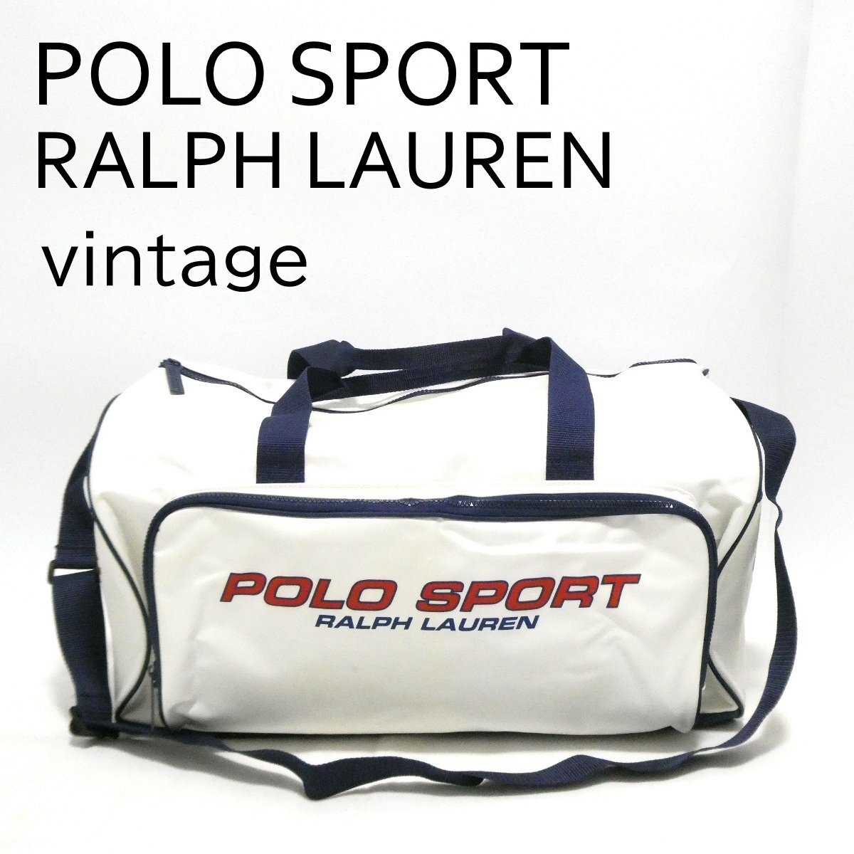 ポロ スポーツ ラルフローレン 90s ヴィンテージ 2WAY ボストンバッグ ショルダーバッグ ホワイト ネイビー POLO SPORT RALPH LAUREN◆O5