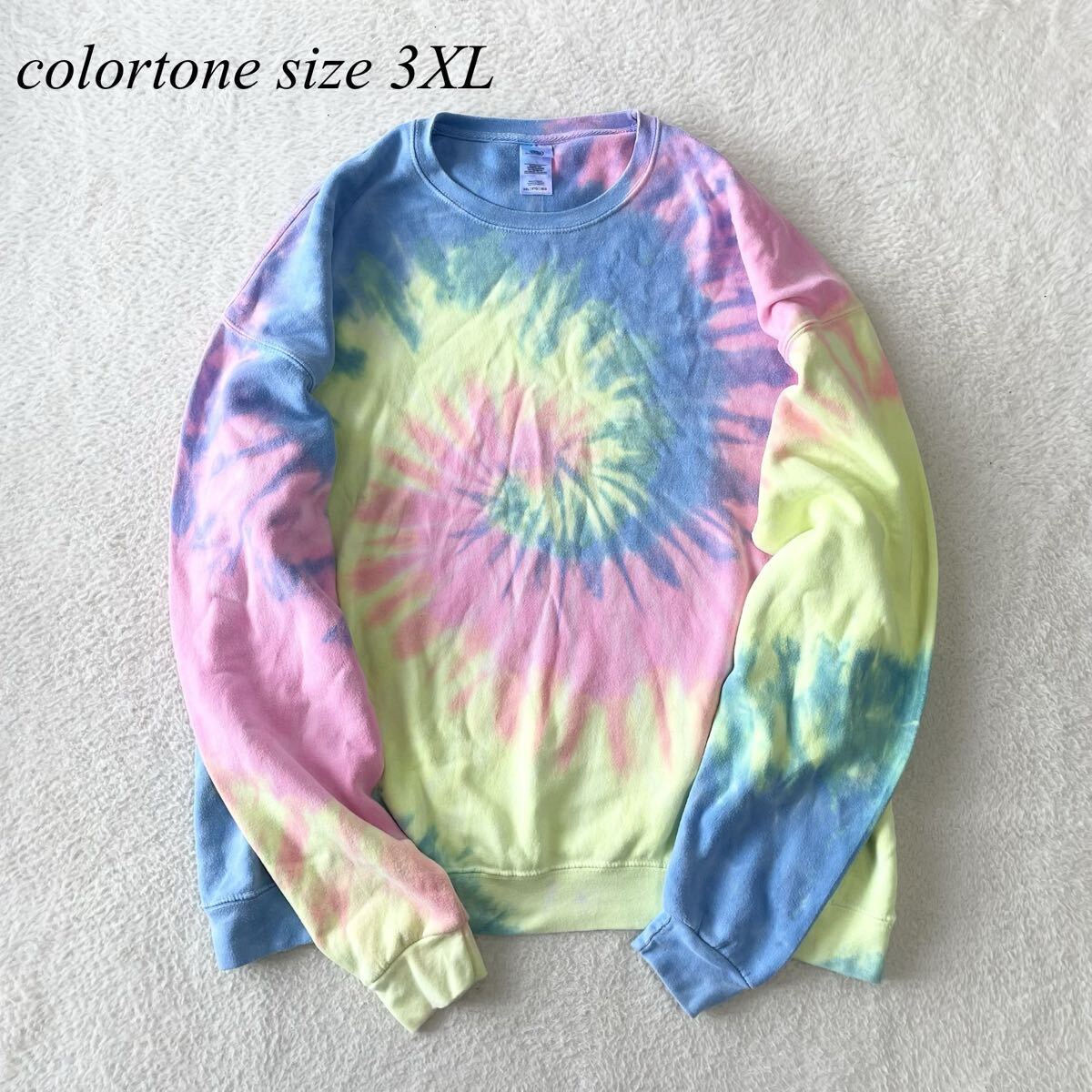 3XLビックサイズ【colortone/カラートーン】パステルレインボー柄 タイダイスウェットシャツ/トレーナー/衝撃プライス！アメカジ古着！L82