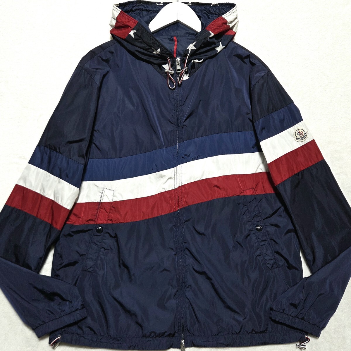 極美品/XXL ■MONCLER CAM GIUBBOTTO ナイロンジャケット パーカー ブルゾン トリコロール 星 Wジップ モンクレール メンズ 紺 ネイビー 6