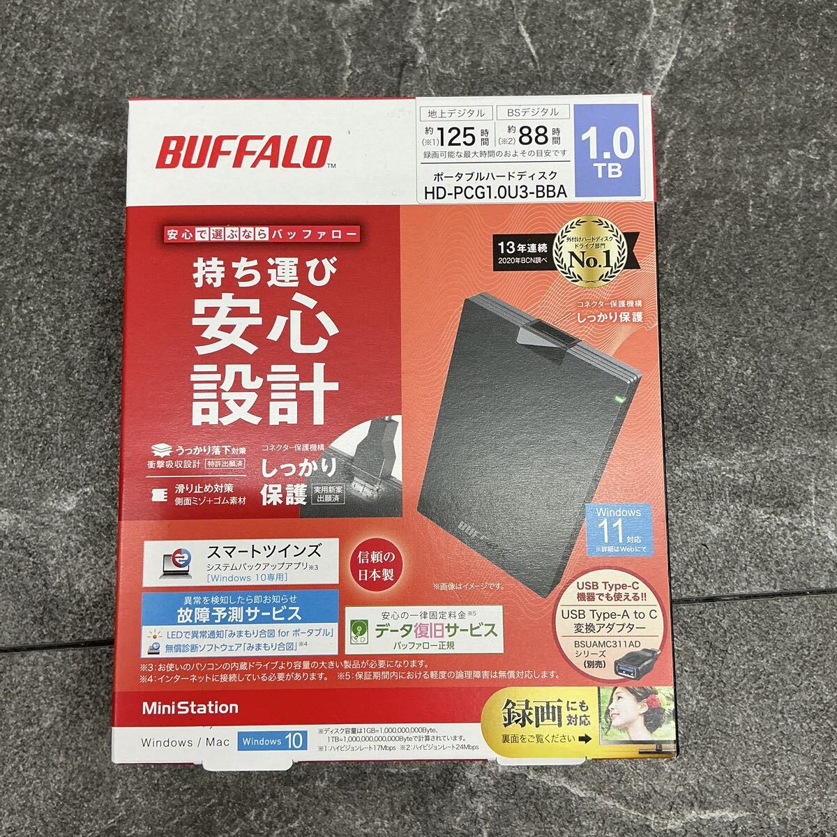 営MZ000200 BUFFALO 未使用 ポータブルハードディスク HD-PCG1.0U3-BBA 1.0TB Windows/Mac対応