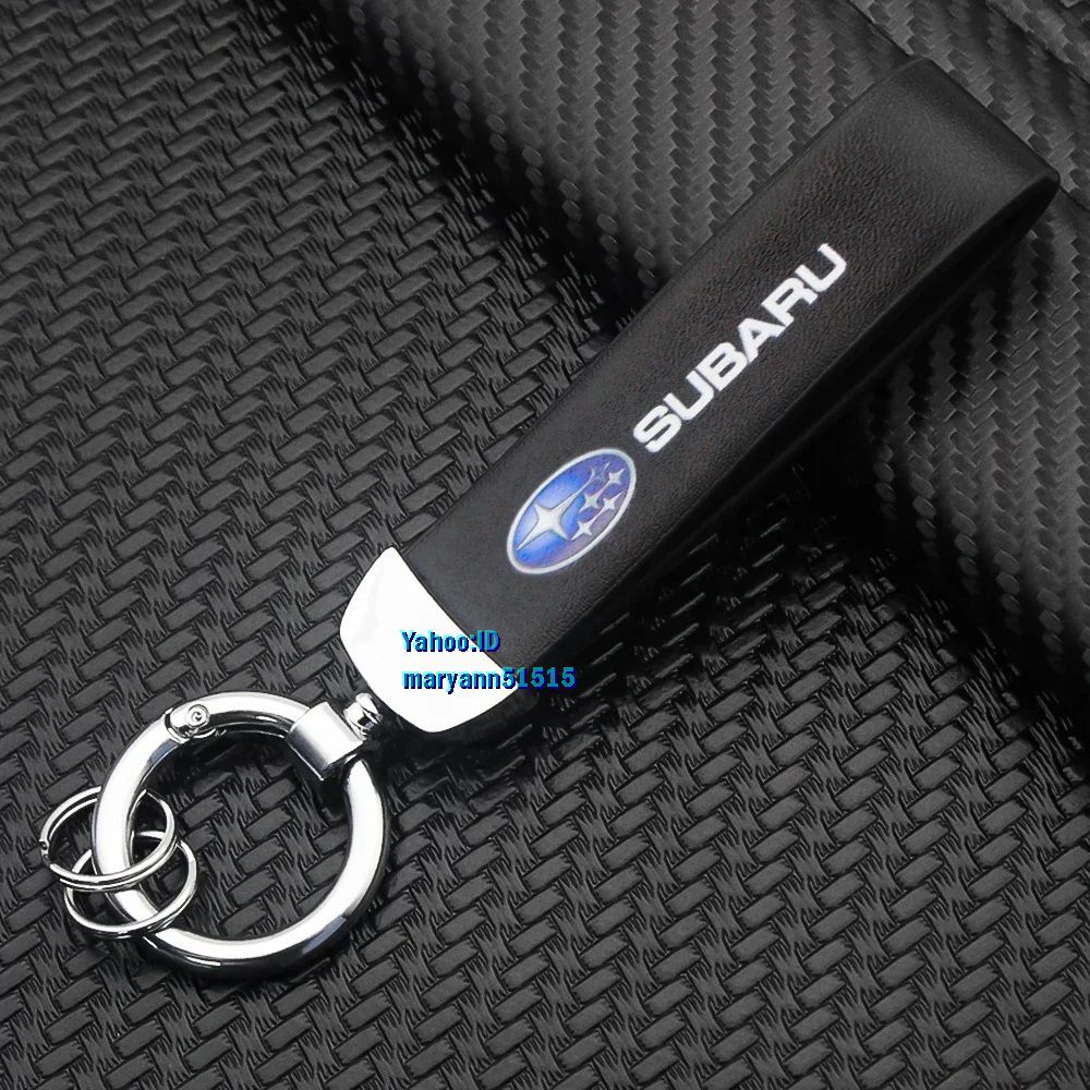 SUBARU レザー キーホルダー リボン キーチェーンリング STi スバル インプレッサ フォレスター アウトバック レガシー BR-Z XV WRX