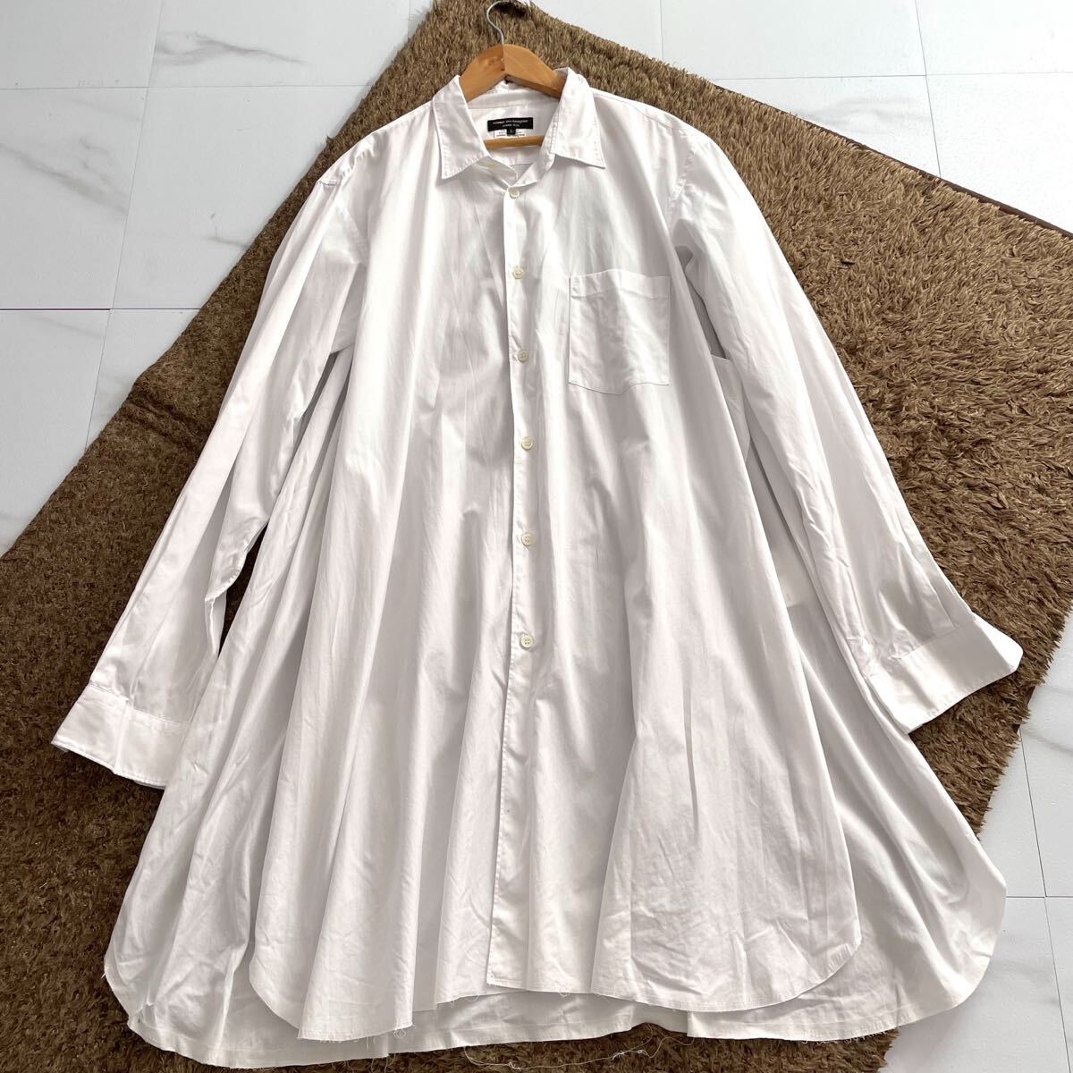 極美品 18AW◆COMME des GARCONS HOMME PLUS ロングシャツ コート サイドスリット カットオフ 白 L メンズ コムデギャルソンオムプリュス