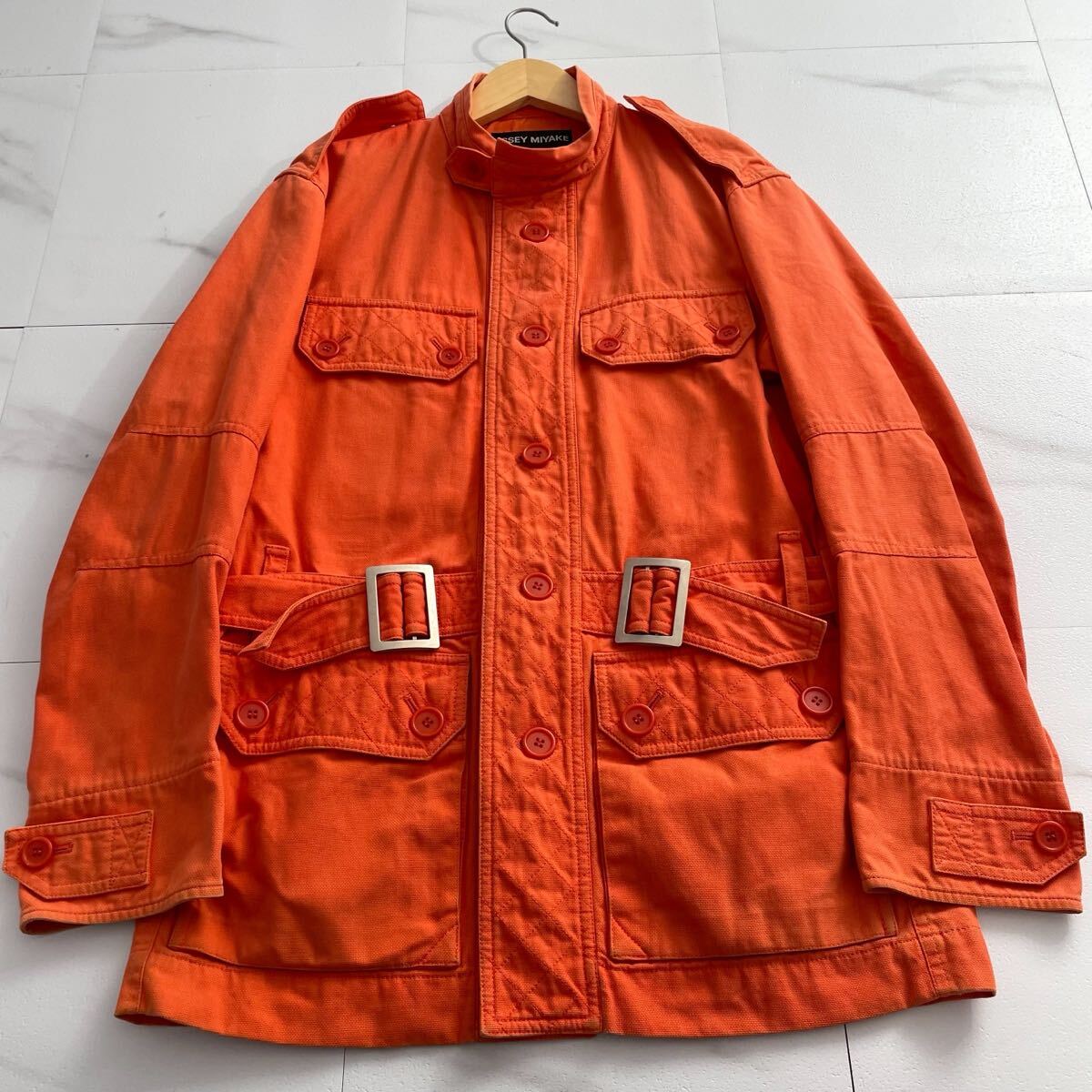 04SS L位◆ISSEY MIYAKE MEN サファリジャケット フィールドジャケット ミリタリー コットン オレンジ メンズ イッセイミヤケメン archive