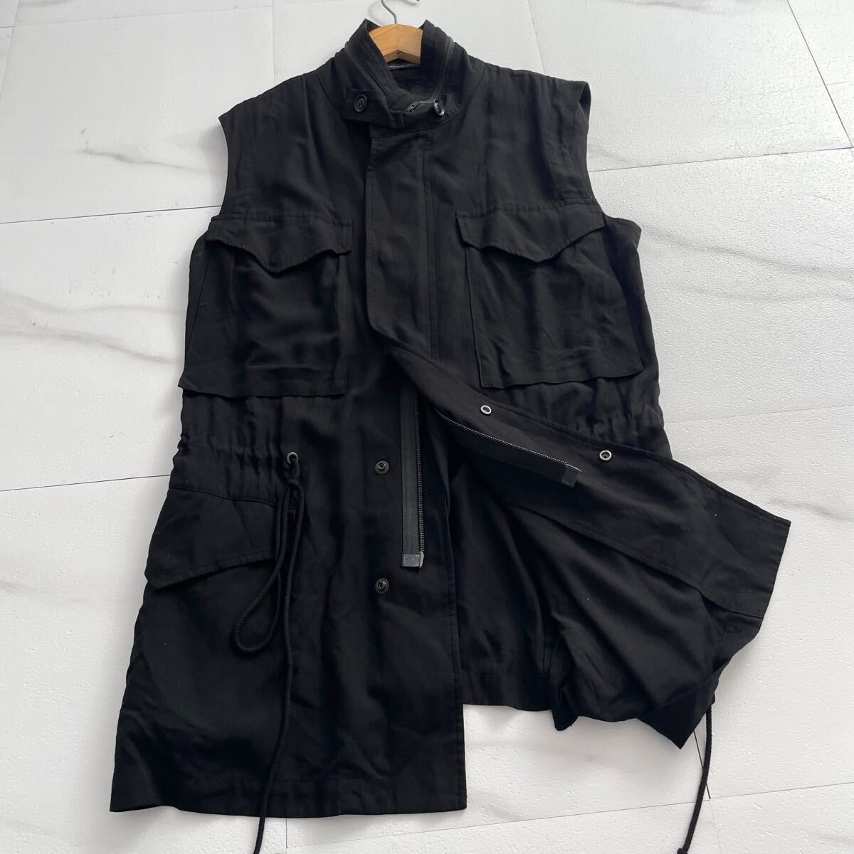 極美品 21SS◆Y's BROAD U-FOUR POCKET VEST ノースリーブジャケット ミリタリーベスト ジレ ブラック レディース ワイズ ヨウジヤマモト