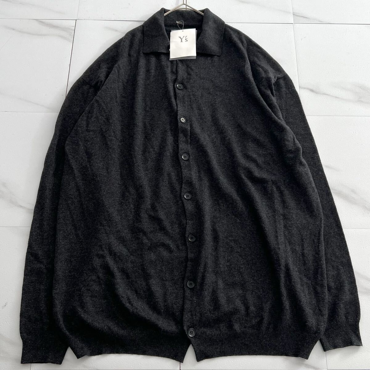 新品タグ付 25SS◆Y's ジャケット カーディガン ニットシャツ ロゴ ウール L位 ビッグシルエット レディース メンズ ワイズ ヨウジヤマモト