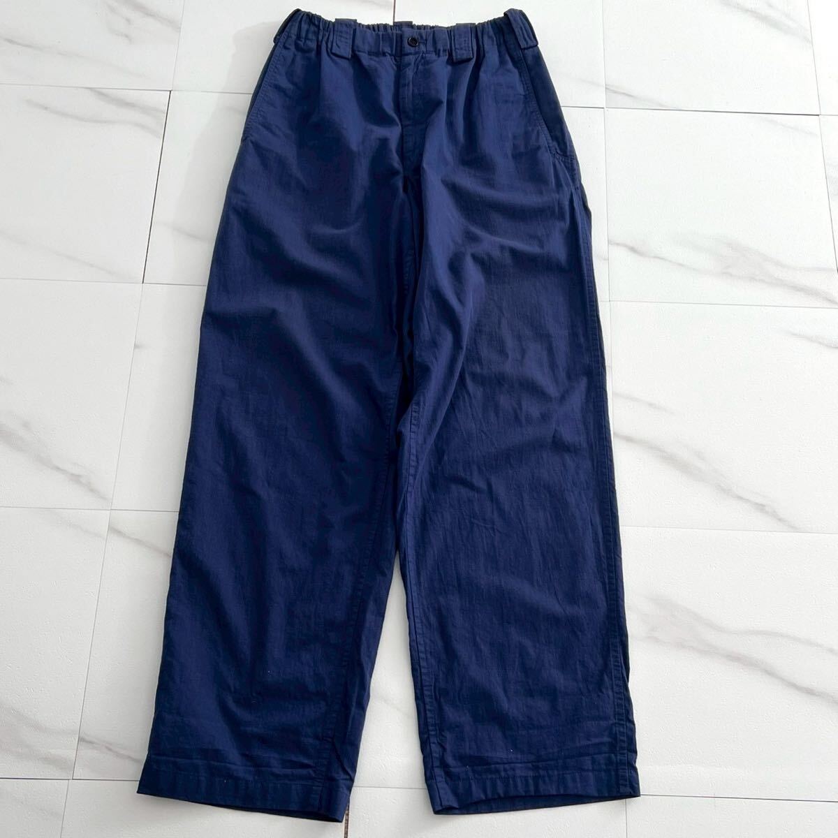 美品 希少3◆Yohji Yamamoto POUR HOMME ゴムシャーリングコットンワイドパンツ 14SS ネイビー 紺 L相当 メンズ ヨウジヤマモトプールオム