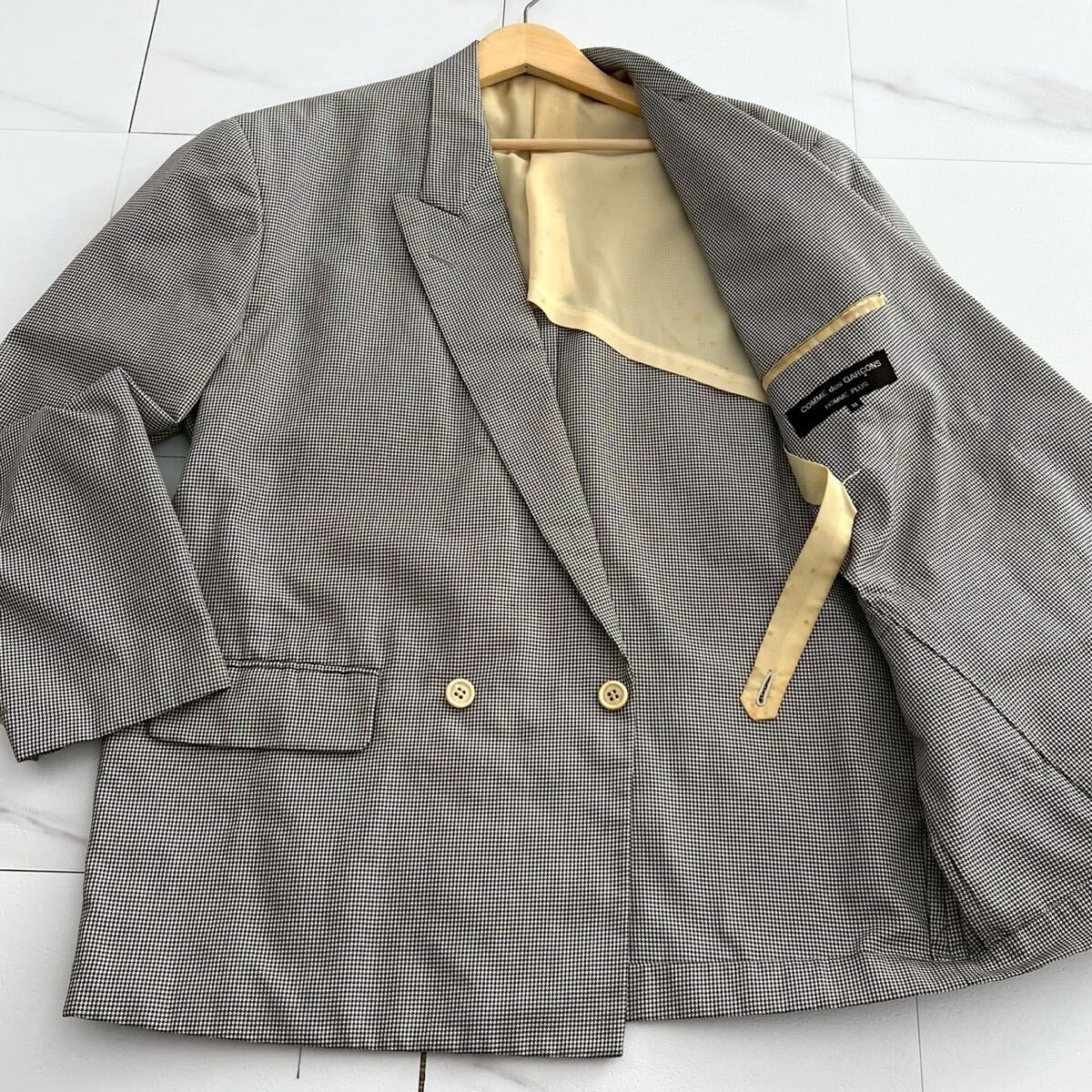 80's◆COMME des GARCONS HOMME PLUS テーラードジャケット ダブル ハウンドトゥース XL相当 オーバーサイズ コムデギャルソンオムプリュス