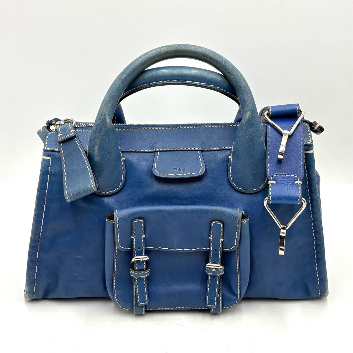 Auth Cloe Edith Y2K Editor's Bag 2way Sholder Bag Handbag Blue クロエ ショルダーバッグ 2Y7585