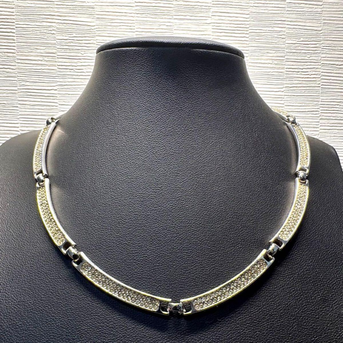 【極美品/希少】Christian Dior クリスチャンディオール ネックレス チョーカー ラインストーン 大ぶり デザイン シルバー ヴィンテージ