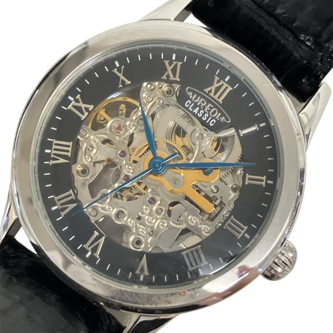 A057-SG8-2278 AUREOLE オレオール メンズ腕時計 CLASSIC クラシック 35SW-470M AUTOMATIC スケルトン ラウンド SS ３針 箱付き 稼働 KA