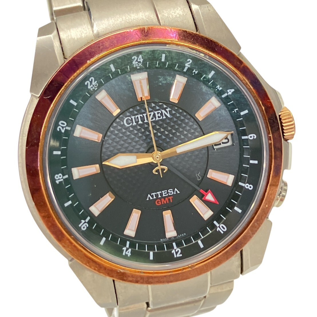 A090-O15-9335◎ CITIZEN シチズン メンズ腕時計 ATTESA アテッサ GMT H116-T016826 Eco-Drive ラウンド デイト RADIO CONTROLLED KA
