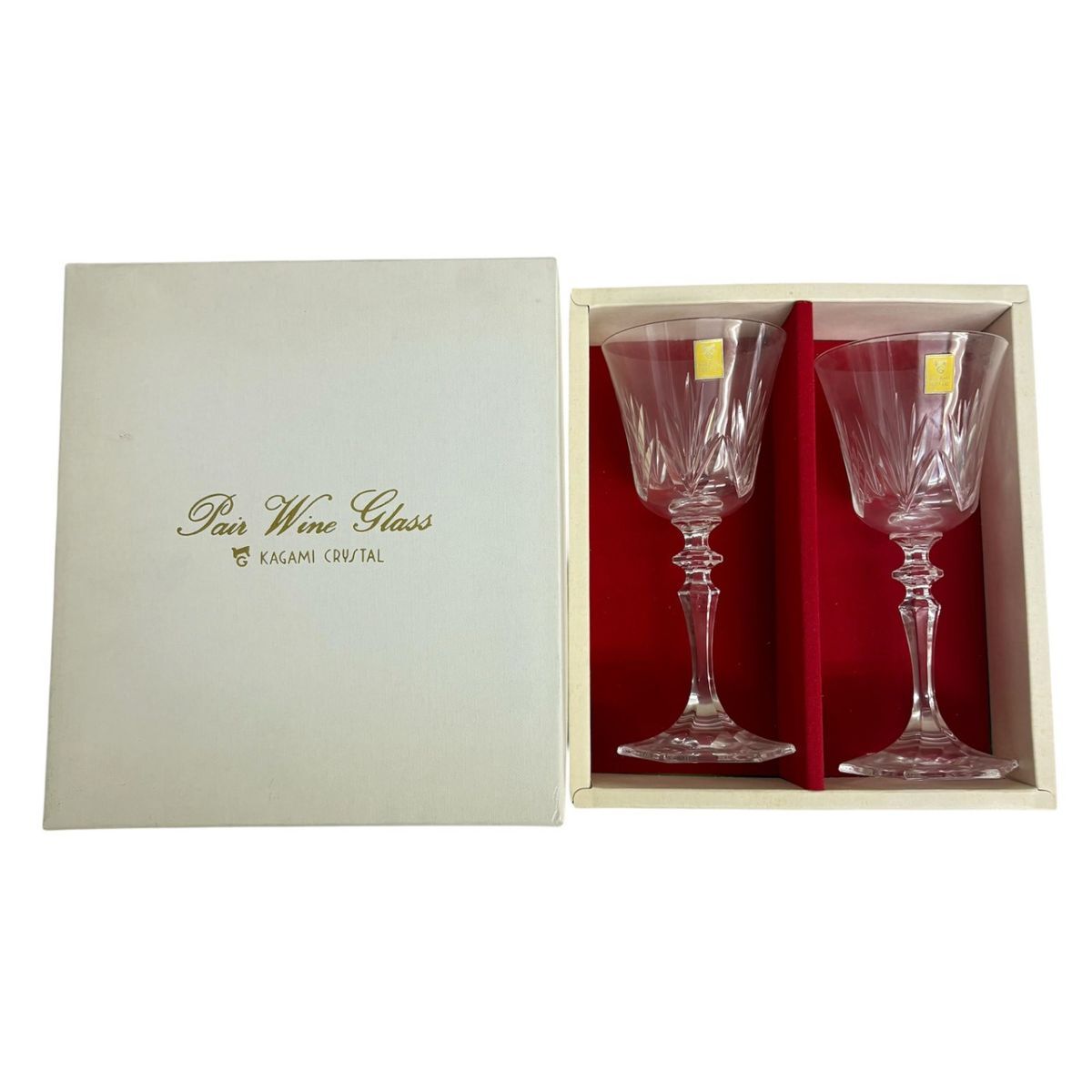 A260-SG8-1879 KAGAMI CRYSTAL カガミクリスタル 食器 ワイングラス 2点セット クリスタルグラス 6角 約7.5cm×16.5cm 箱付き KA