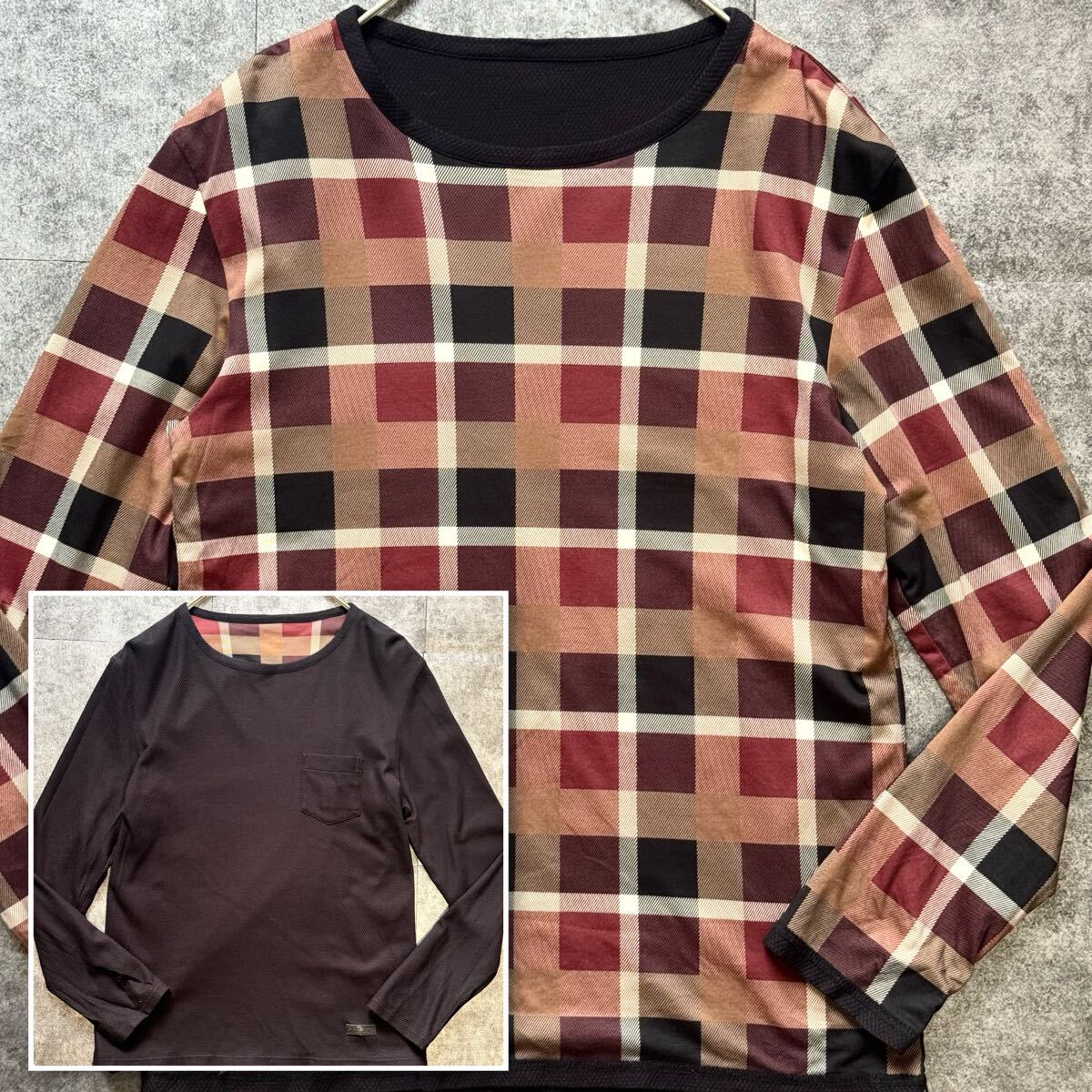 極美品◎ブラックレーベルクレストブリッジ CBチェック リバーシブル 長袖カットソー ロンT BLACK LABEL CRESTBRIDGE ダブルフェイス 近年