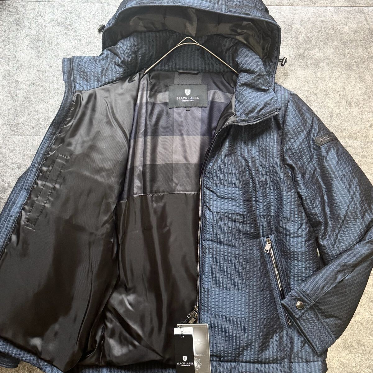 新品未使用タグ付/希少LL◎ブラックレーベルクレストブリッジ 2way CBチェック ダウンジャケット BLACK LABEL CRESTBRIDGE ブルー系 肉厚
