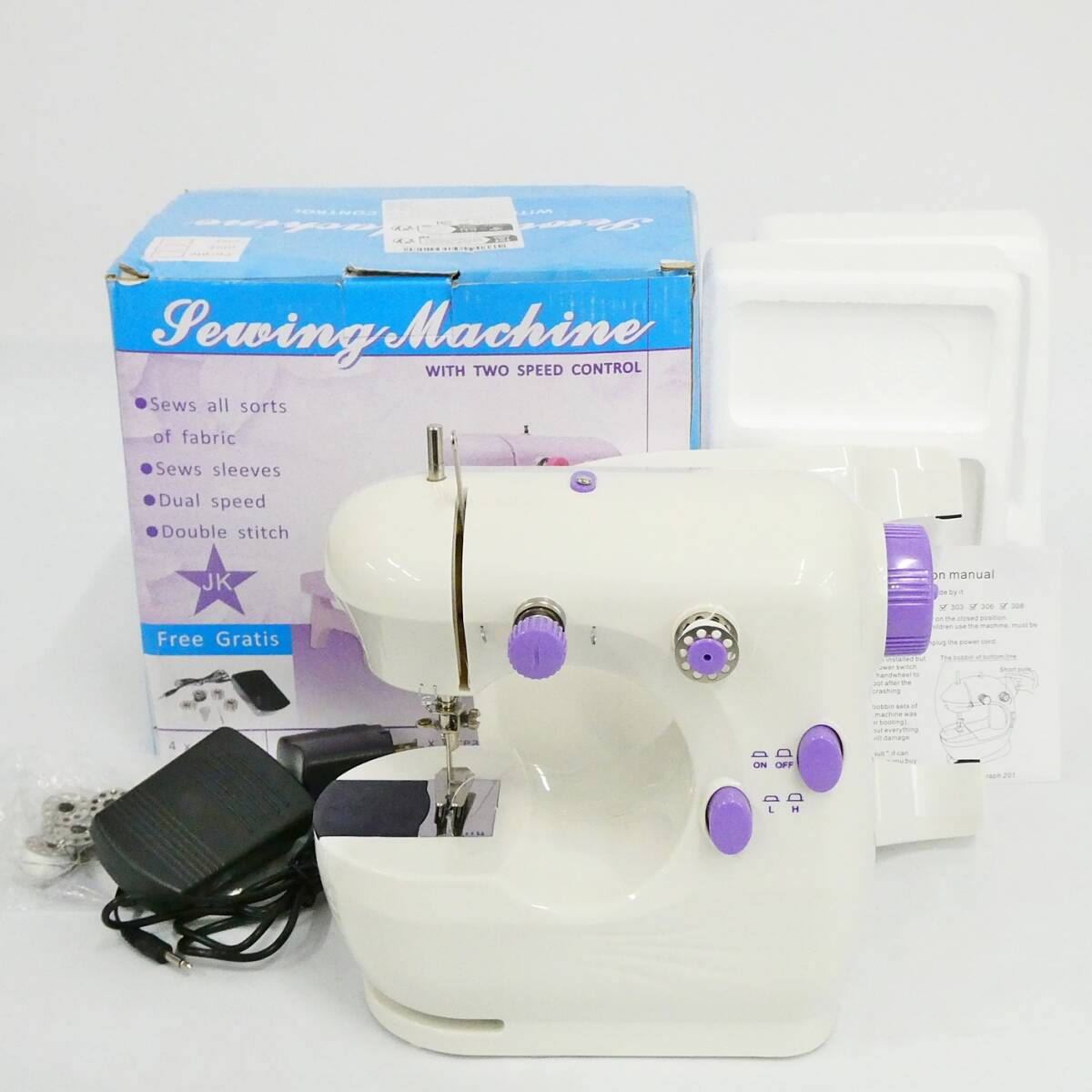 Electric sewing machine コンパクトミシン JYSM-301 超軽量 2段階スピード 裁縫 ハンドクラフト ミニミシン ペダル付き Kキ00