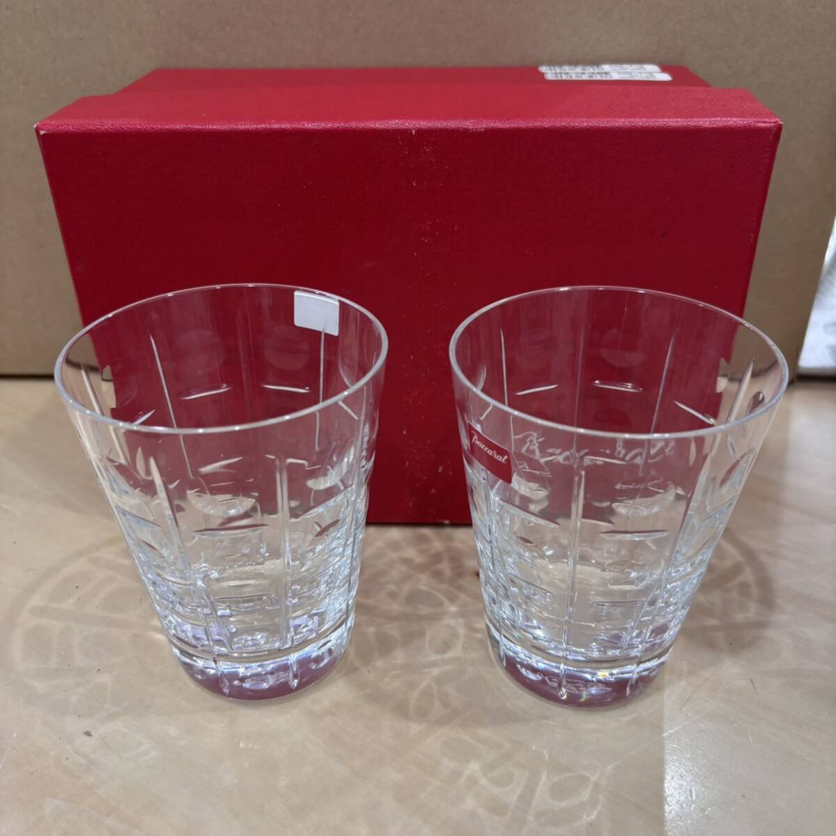 【O-5176】Baccarat バカラクリスタル ペアグラス 箱付き 2客セット ウイスキーグラス 赤箱 高級グラス ロックグラス ガラス食器