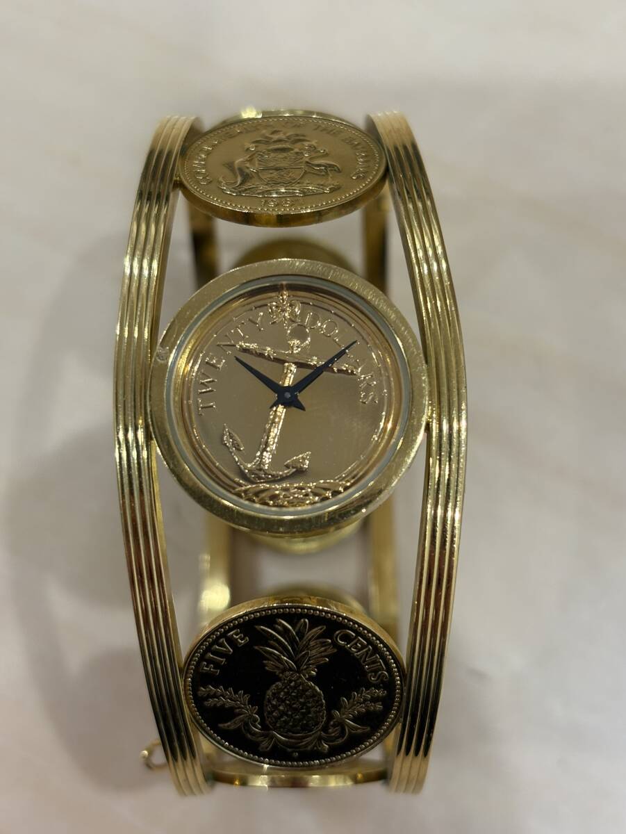 【O-5188】フランクリンミント The FRANKLIN MINT QZ ゴールド コインウォッチ ブレスウォッチ 動作未確認 ジャンク 金色