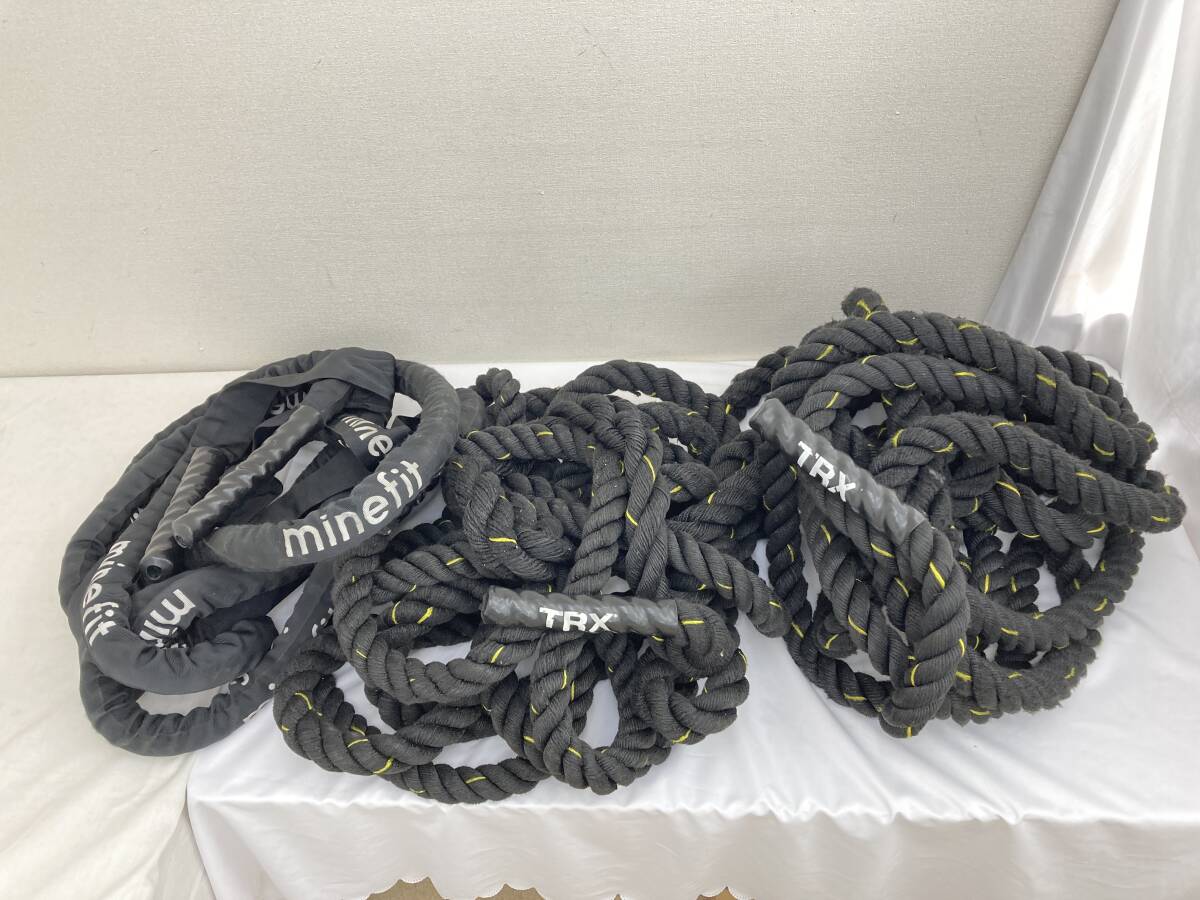 (1点持ち手欠品/ホツレ有) TRX minefit バトルロープ 3本 まとめ フィットネスロープ 約14.2ｍ/13.6ｍ/10ｍ ジャンク 中古現状品【IE23】i