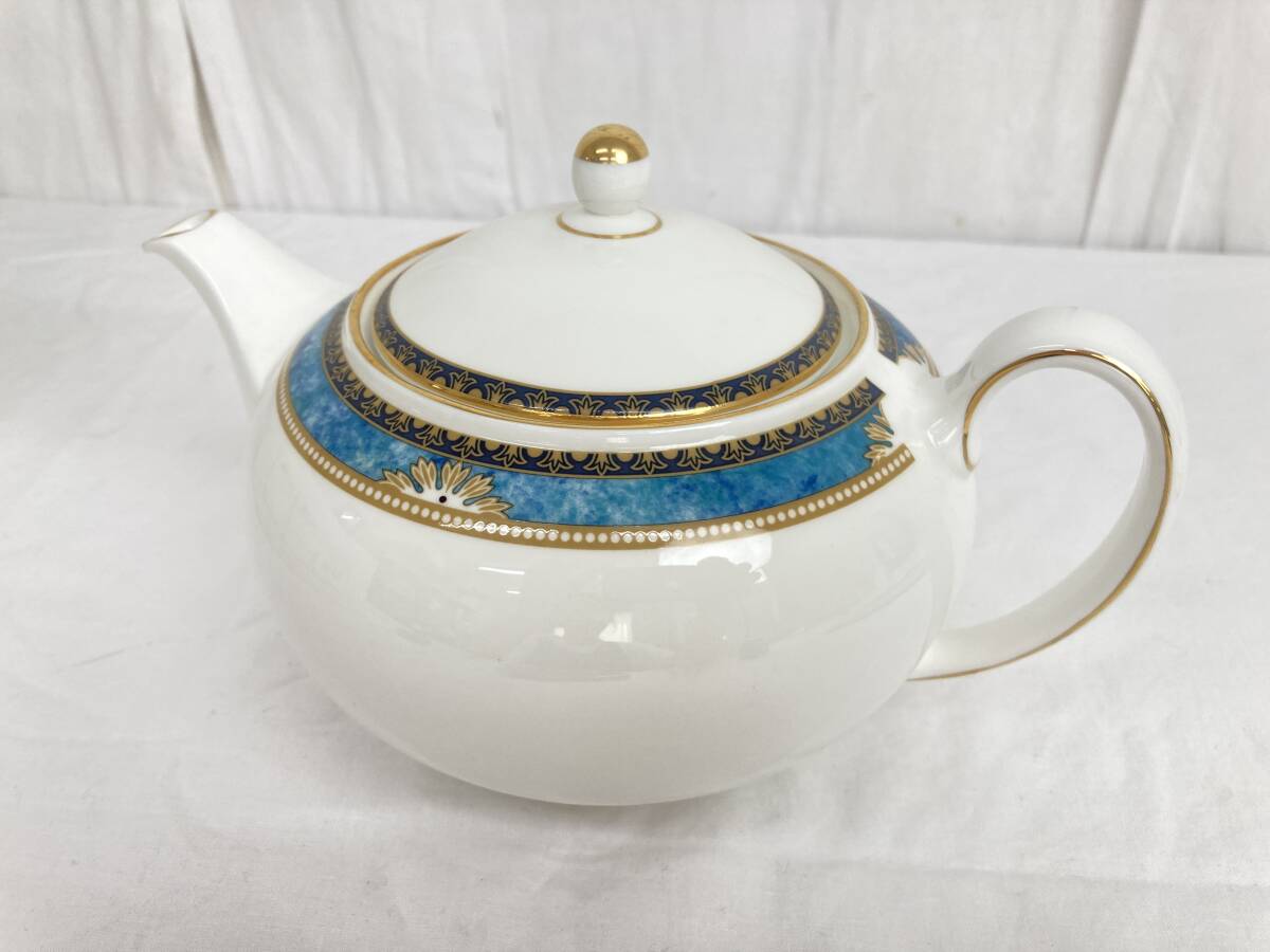 WEDGWOOD CURZON ウエッジウッド カーゾン ティーポット 13.3ｘ23ｘ10.5 大きめサイズ 食器 ポット 黒壺 青/黒/金 現状品【JN55】I
