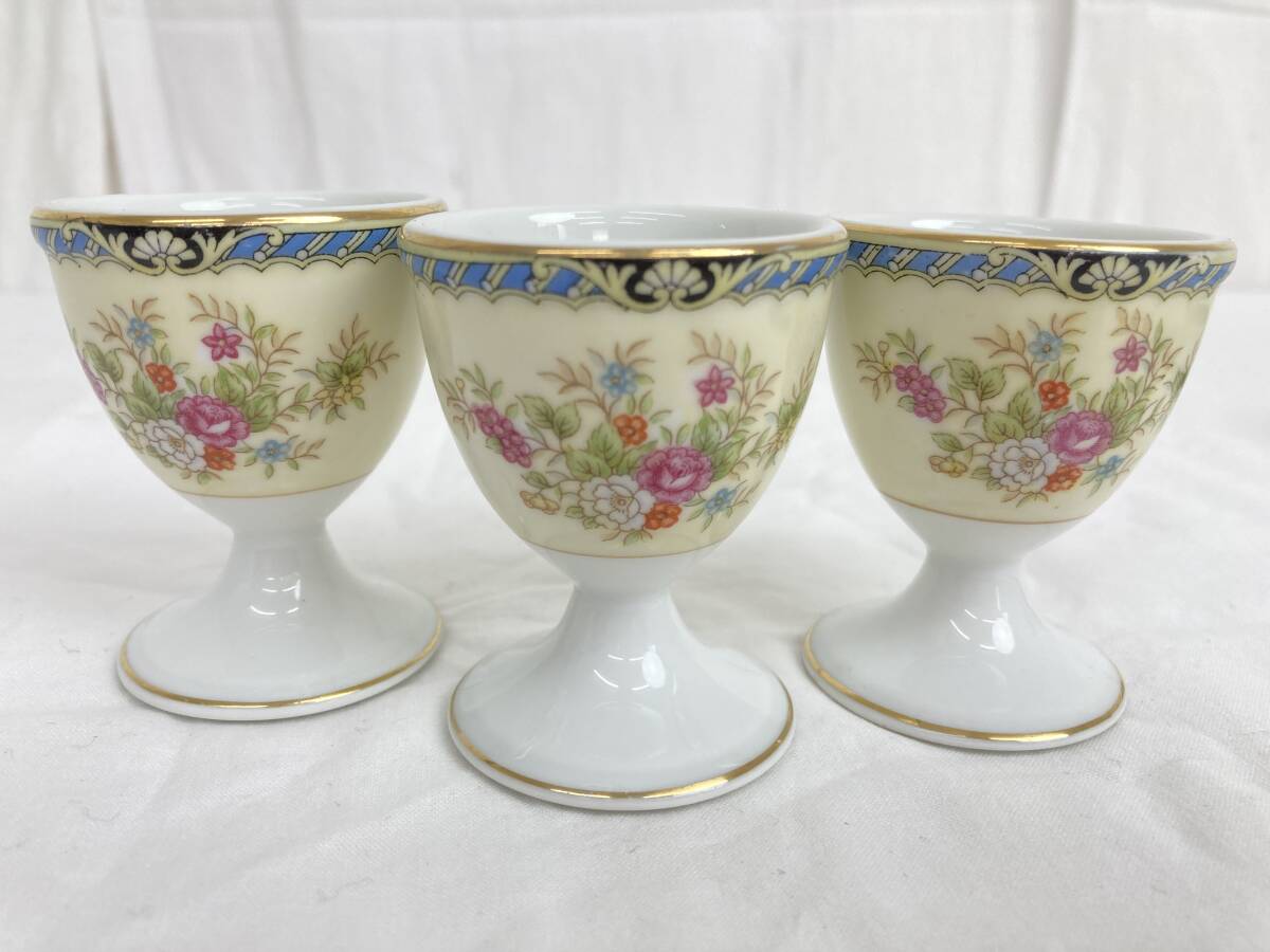 Noritake ノリタケ エッグスタンド 3個セット 卵立て 1970〜80年代 花柄 JAPAN 6.3ｘ5 金彩装飾 アンティーク 金彩 現状品【JN56】I