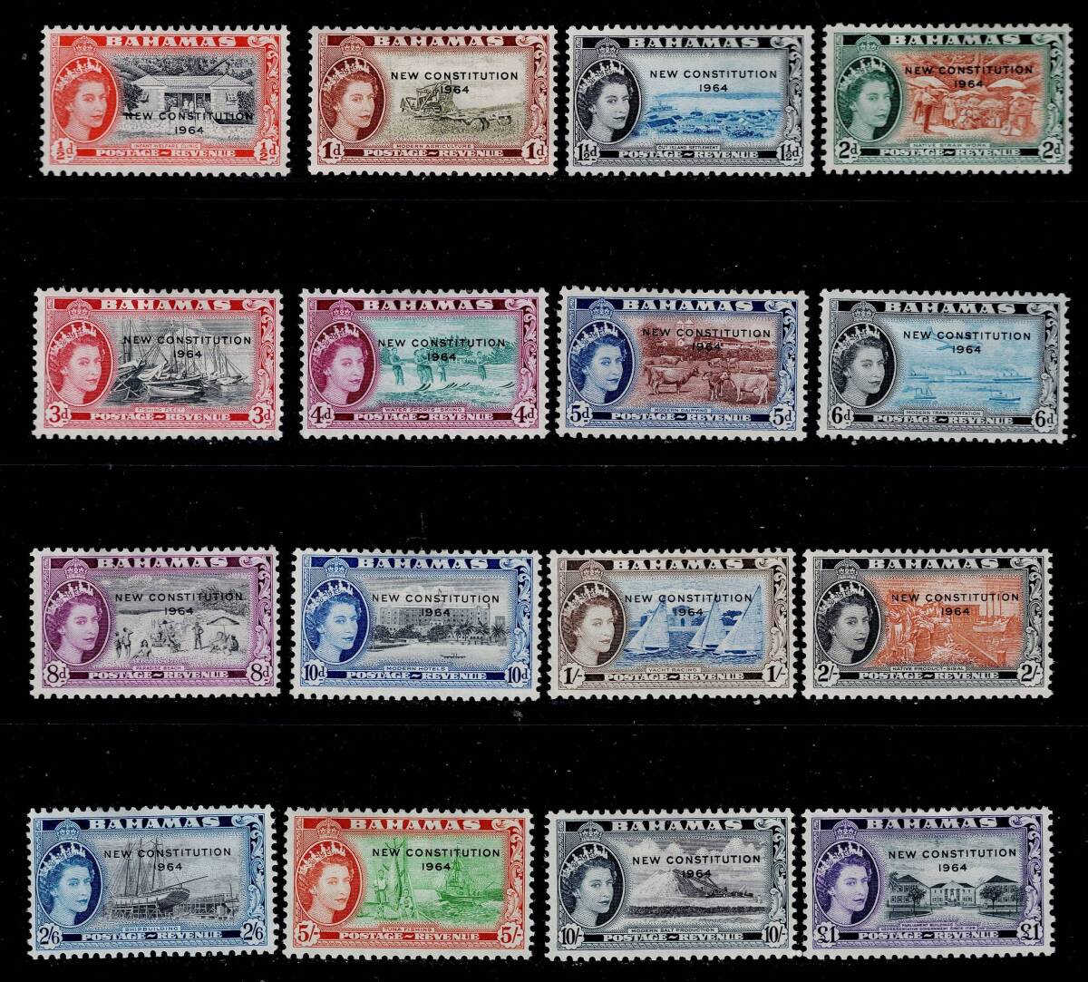 ★英領・バハマ　1964年　新憲法発効　16種セット（未）