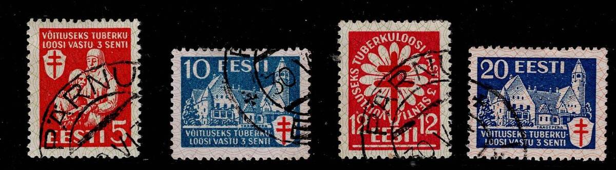 ★エストニア　寄付金　1933年　結核対策基金の追加税　4種セット
