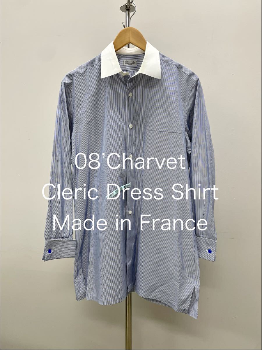 美品Charvet シャルべ フランス製 長袖 クレリックLシャツXLストライプVintageメンズ ドレスarnysアルニスTurnbull & Asser Parisパリ①