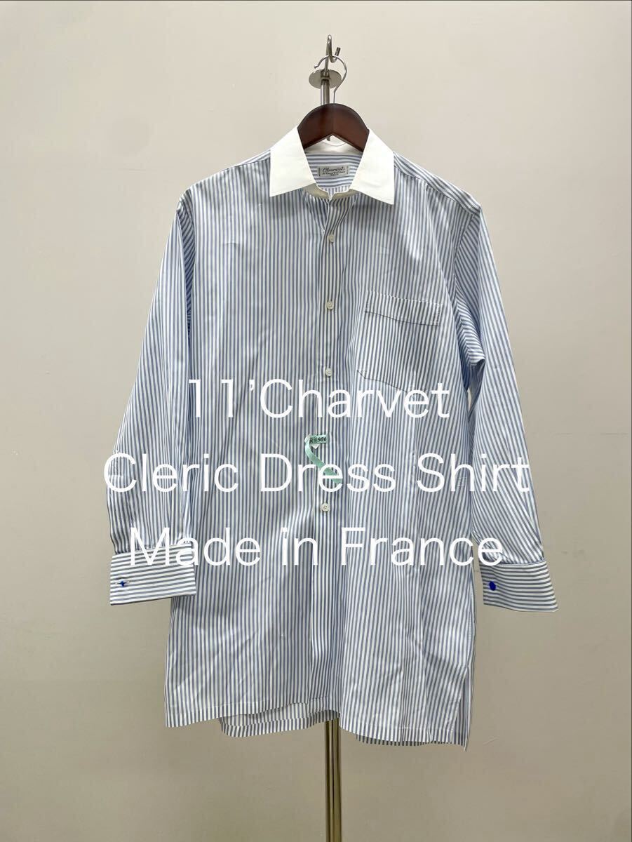 美品Charvet シャルべ フランス製 長袖 クレリックLシャツXLストライプVintageメンズ ドレスarnysアルニスTurnbull & Asser Parisパリ②