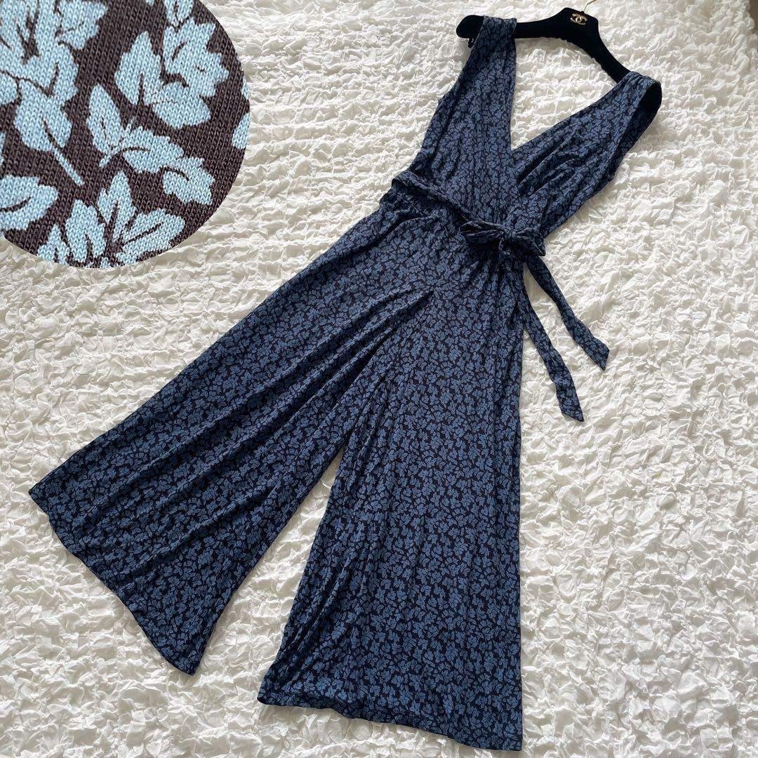 Laura Ashley/ローラアシュレイ　カシュクール　オールインワン　フラワープリント　花柄　ネイビー　サイズ7