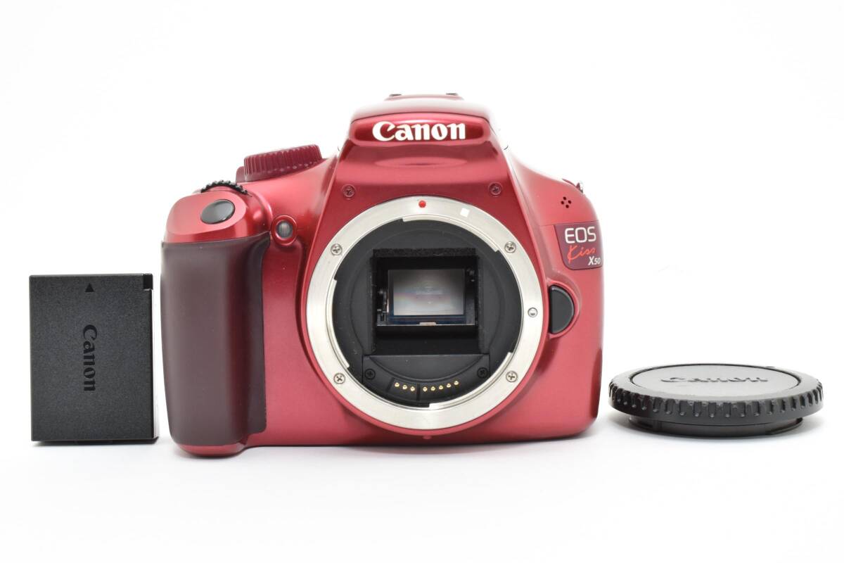 【極美品】キヤノンCanon Kiss X50 ボディ レッドバッテリー付【動作確認済】#2884210