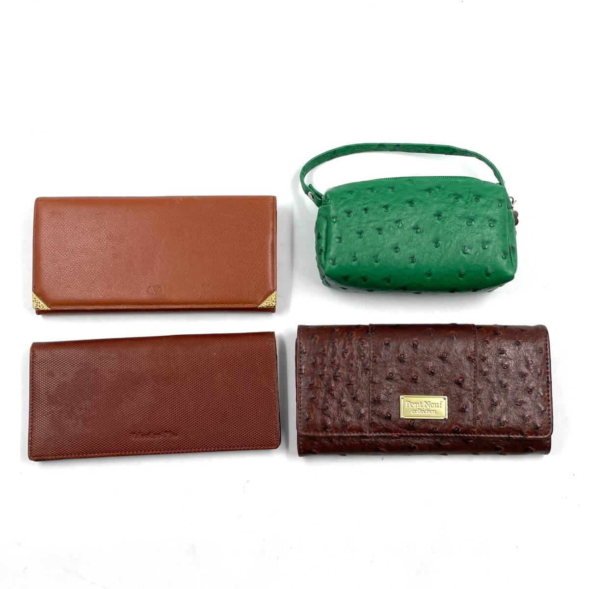 【1円〜】レディース財布・ポーチ 4点まとめセット VALENTINO GARAVANI / Valentino Pia / Pont Neuf 他 オーストリッチ風型押し