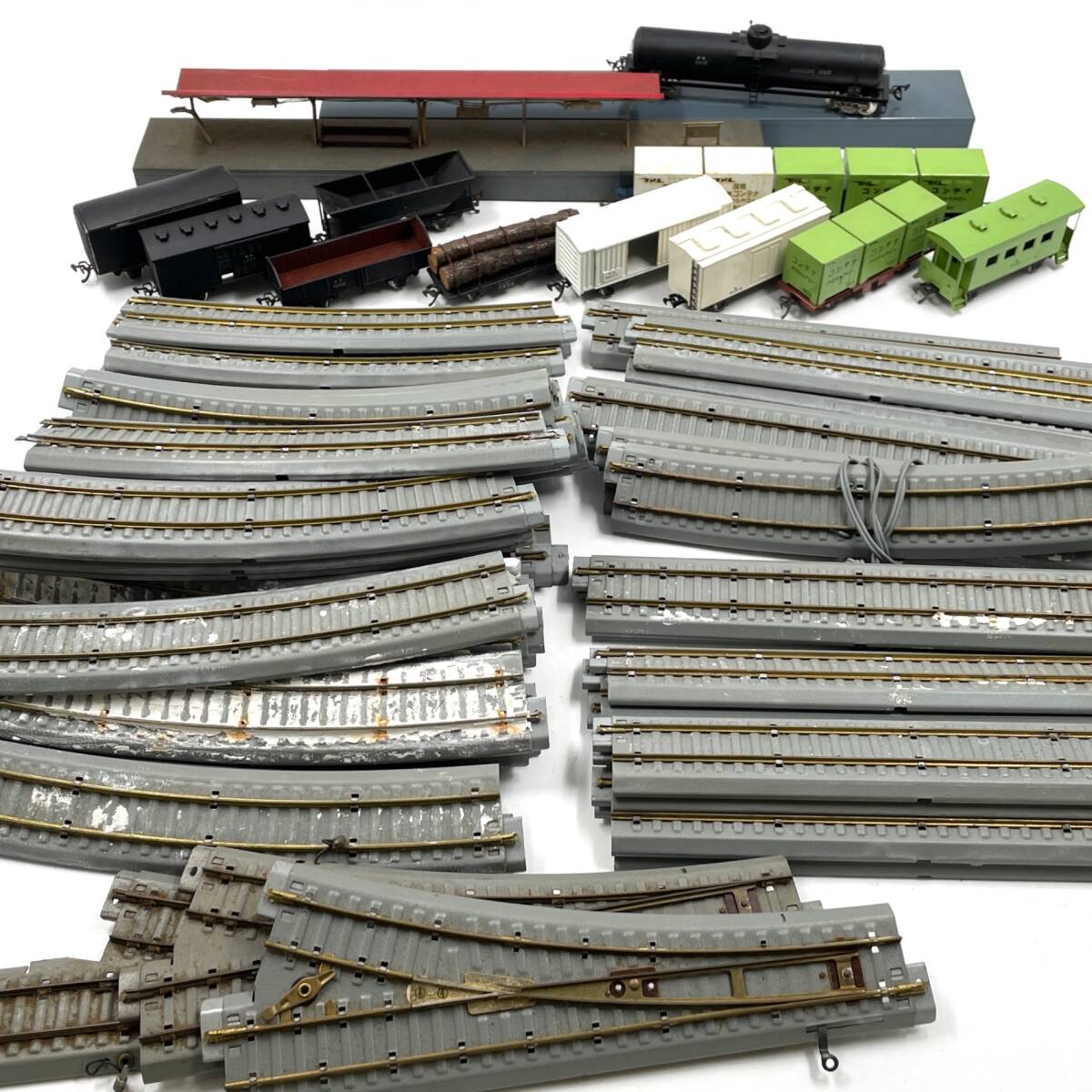 【1円〜】エンドウ・カツミ HOゲージ 16番 鉄道模型 まとめセット 貨物車両 / 直線・曲線レール / 各種パーツ