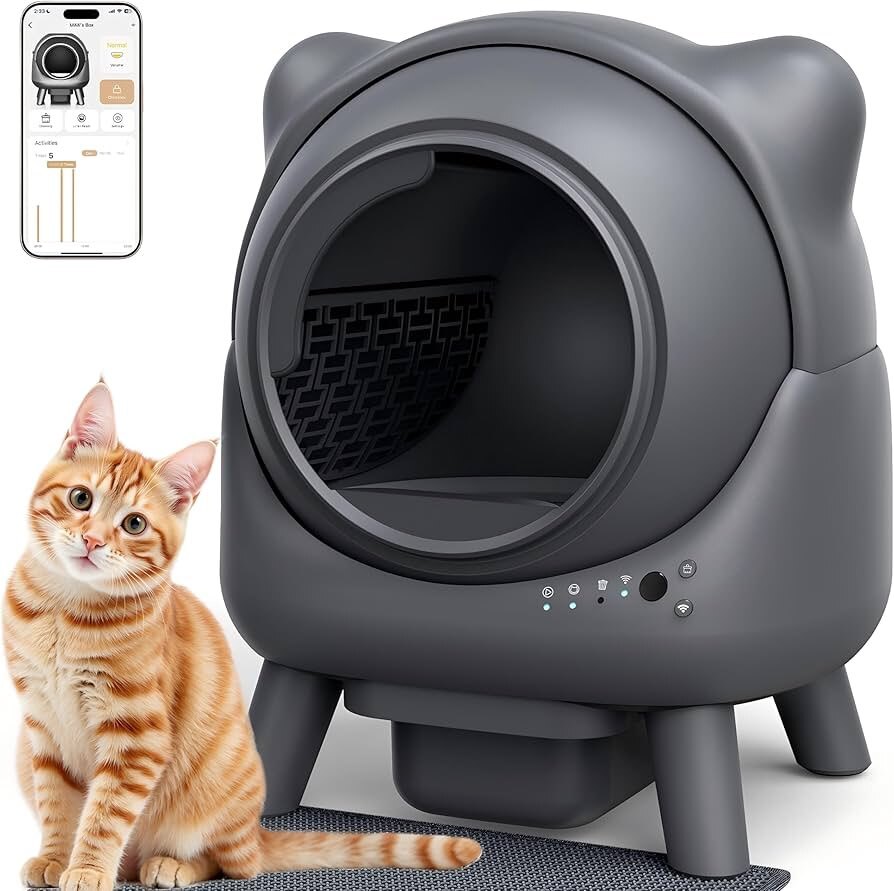 1円〜 FEELNEEDY 自動猫トイレ S20-A グレー 大型 猫耳 セルフクリーニング 消臭機能付き