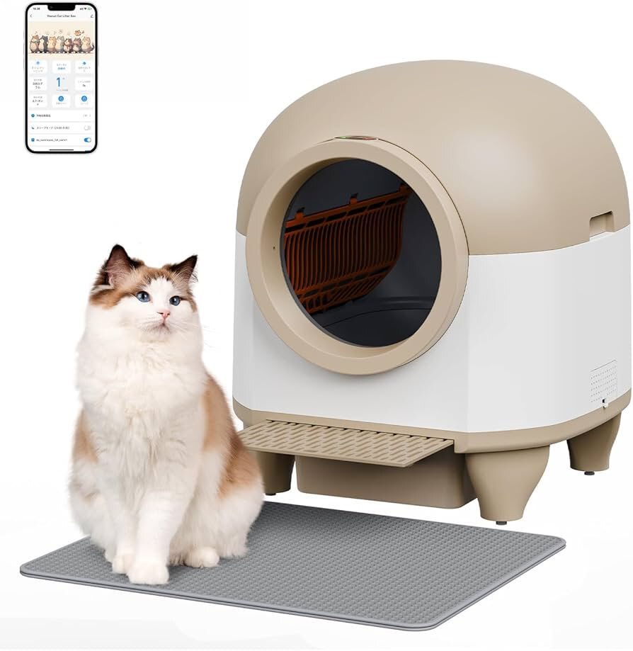 1円〜 Alebert 自動猫トイレ ブラウン 80L 自動洗浄 大容量 猫用トイレ 【MY0526】