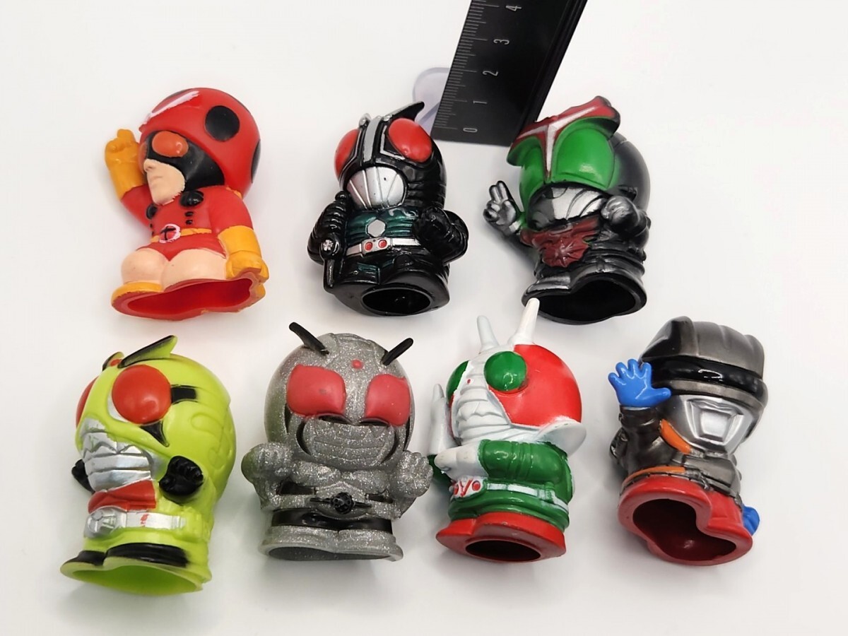 仮面ライダーキッズ(倶楽部)ソフビ 指人形 フィギュア 7点[26E23検]Kamen Rider Soft Vinyl Finger Puppet Figurine Black/Stronger/Tackle