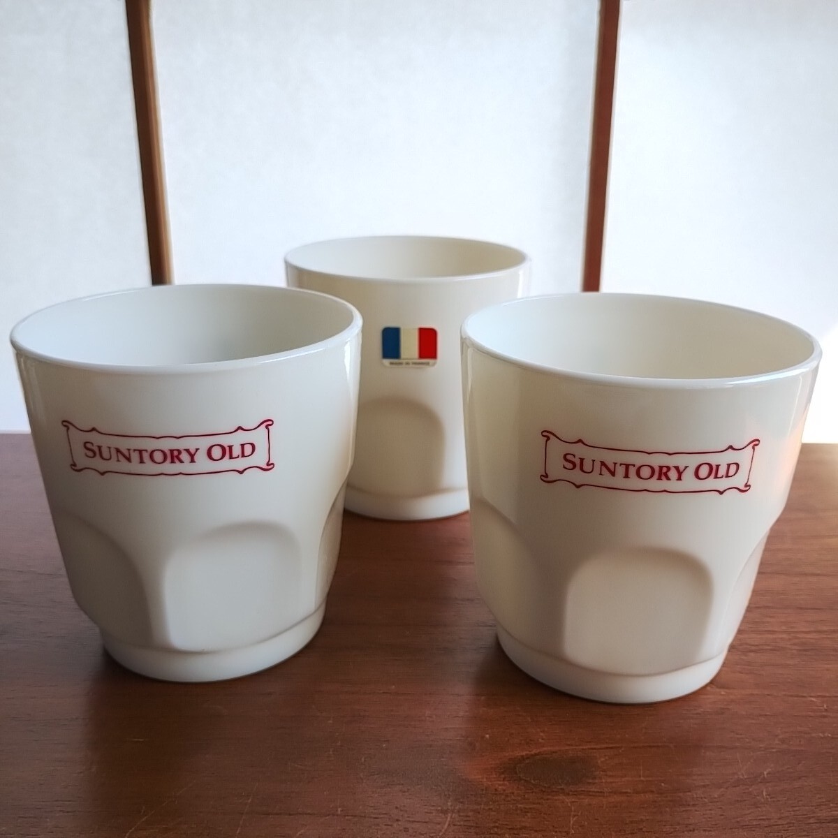 未使用 昭和レトロ SUNTORY OLD ロックグラス 3個セット ヴィンテージ アルコパル ミルクガラス フランス製 サントリー ウィスキーグラス