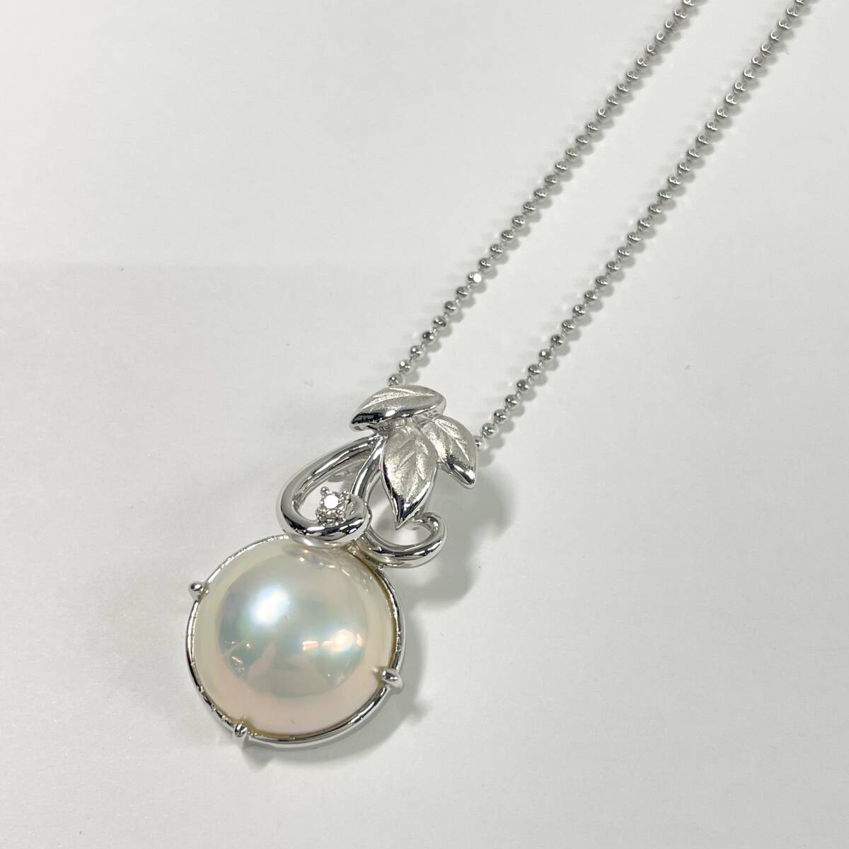 2604B0406 田崎真珠 TASAKI マベパール ダイヤ0.01ct 925刻印 ネックレス 重量約5.9g 全長約45.4cm
