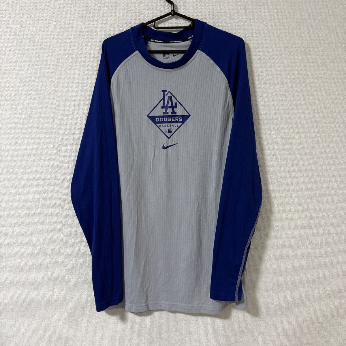 【XL】NIKE 長袖Tシャツ ドジャース BASEBALL 野球 NIKE DODGERS ブルー グレー DRI FIT メジャーリーグ　MLB 大谷翔平　ナイキ　